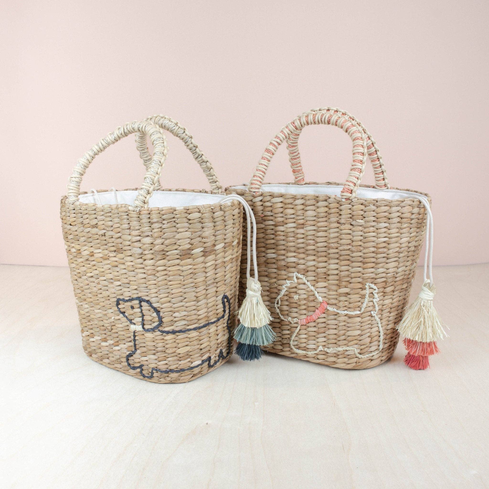 Mini Straw Tote Bag with Embroidered Westie - Woven Handbag | LIKHA