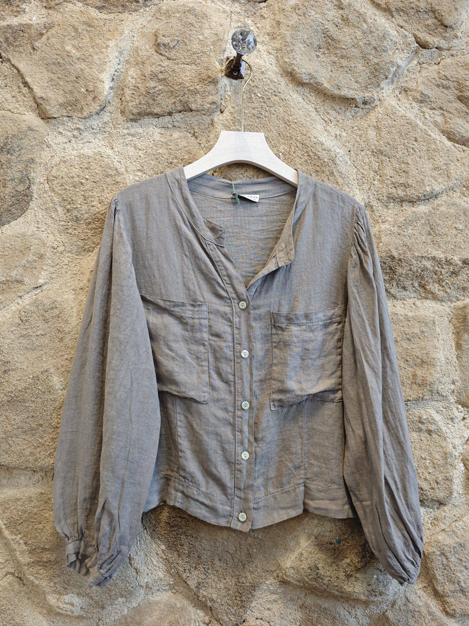 European Linen Long Sleeve Blouse with Mandarin Collar 18181