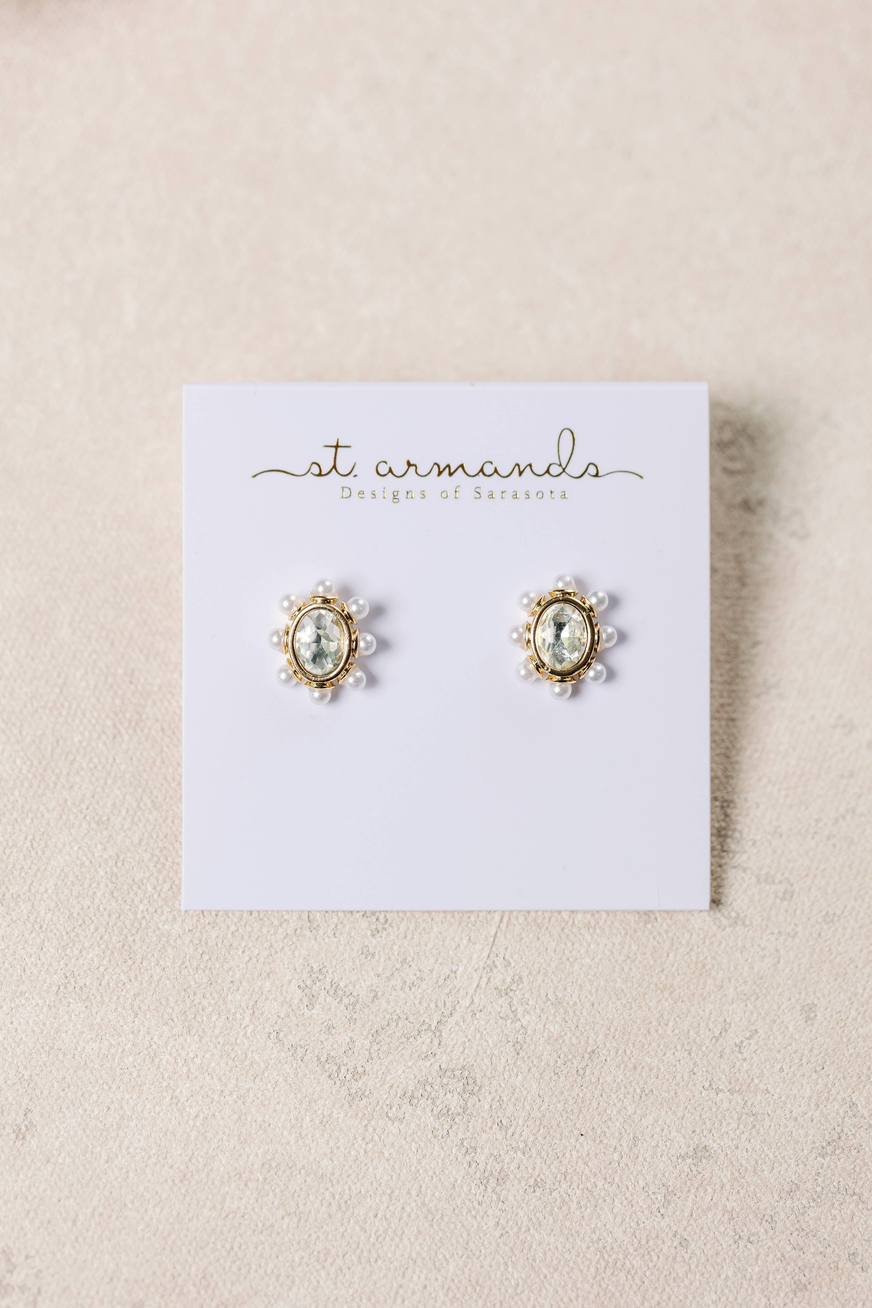 St. Armands Crystal Pearl Oval Stud Earrings