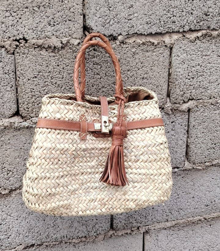 French Market Bags Straw Beach Tote Bag with Leather Handles #7