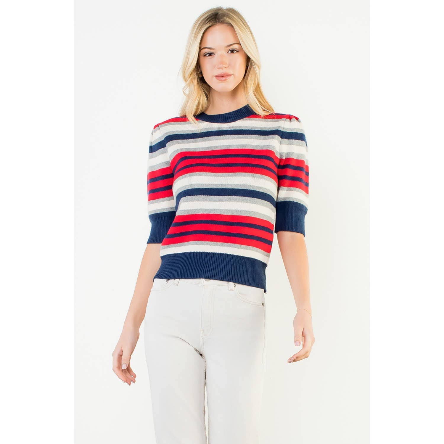 THML Short Sleeve Multi Color Knit Top