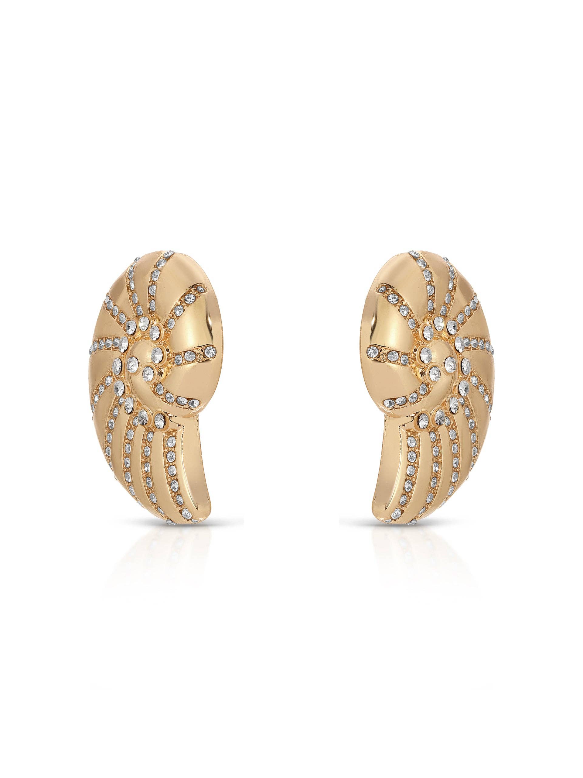 Ettika Crystal Studded Nautilus Shell Earrings