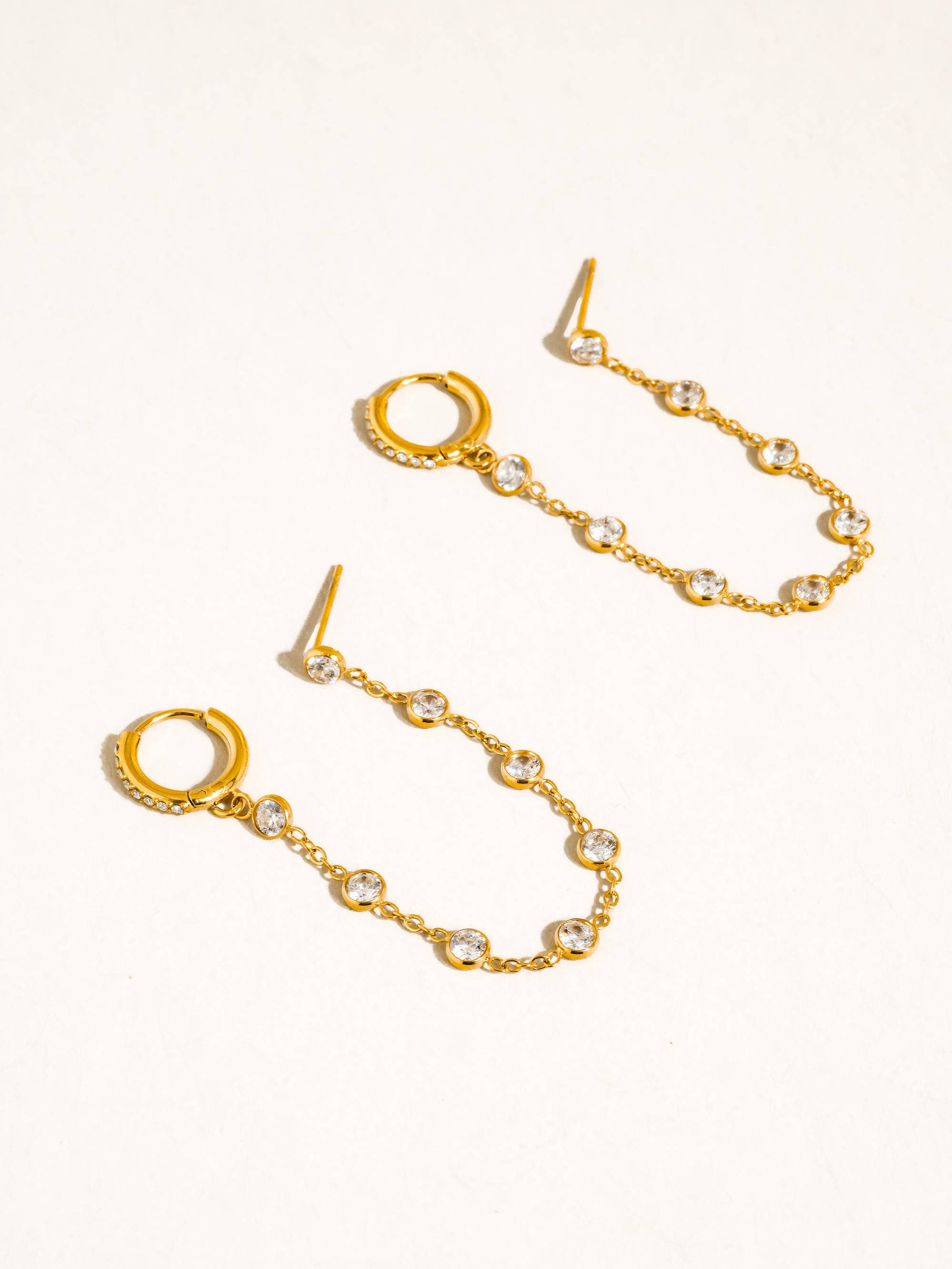 Flânerie Daffira 18K Gold Non-Tarnish Crystal Chain Link Earrings