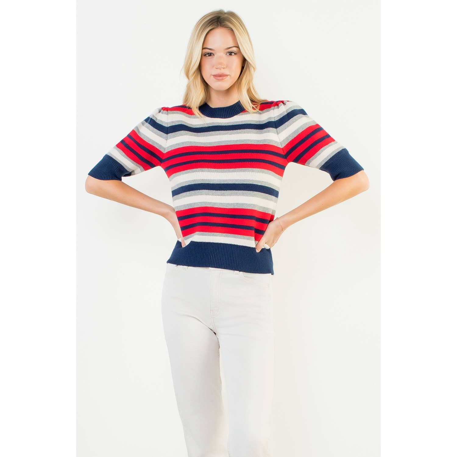 THML Short Sleeve Multi Color Knit Top