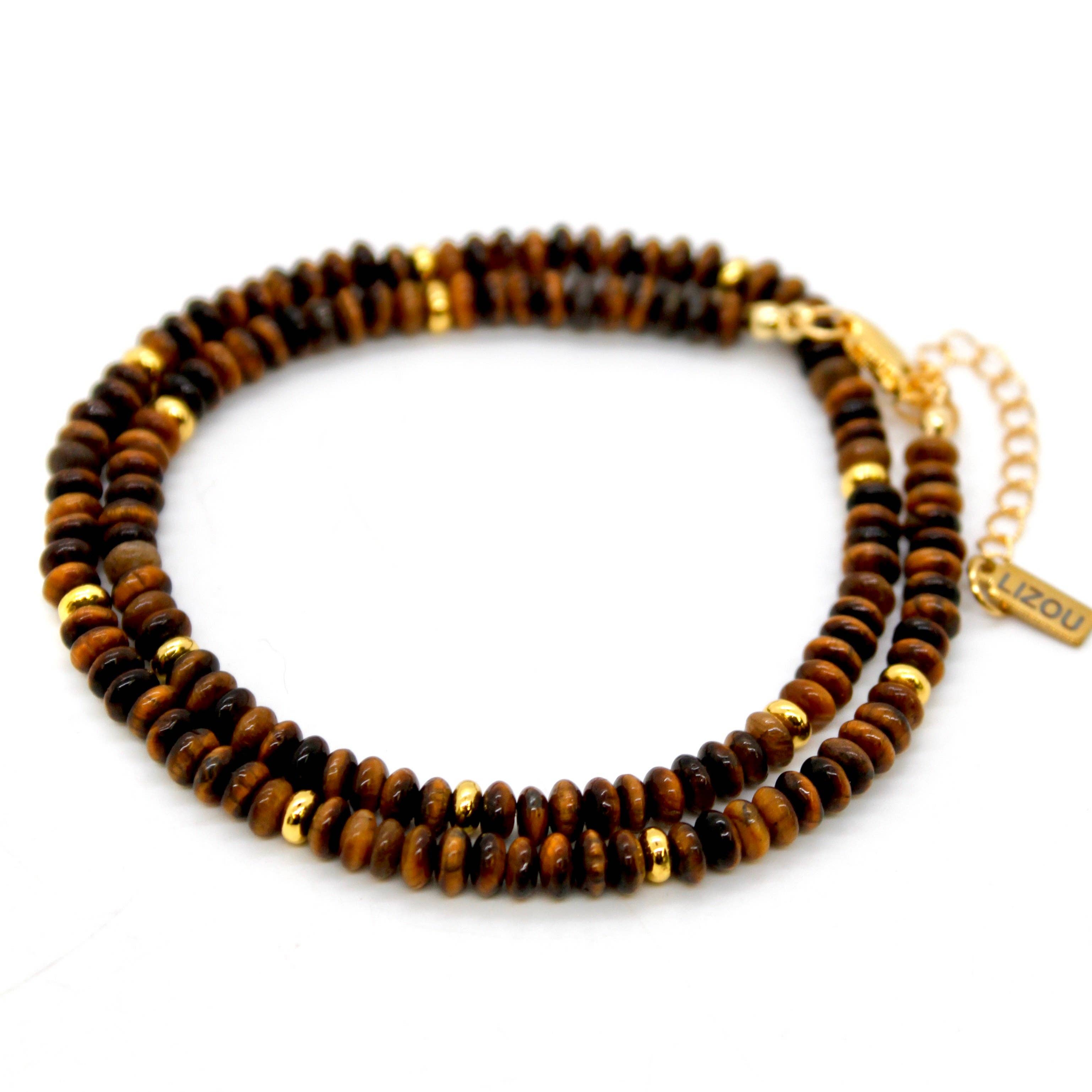 Lizou Tiger's Eye + Gold Necklace Semi Precious Necklace