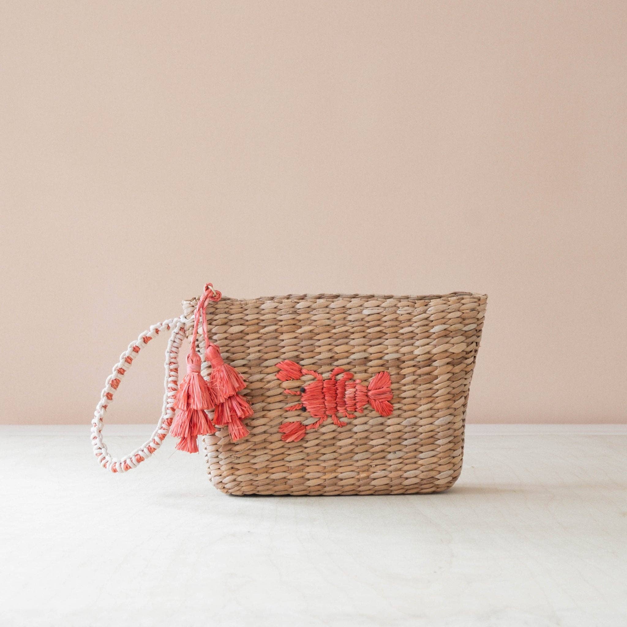 ハンドメイド☆ポーチ&ポシェット Mini Woven Pouch with Wristlet and Embroidered Lobster – Artisan Wrist