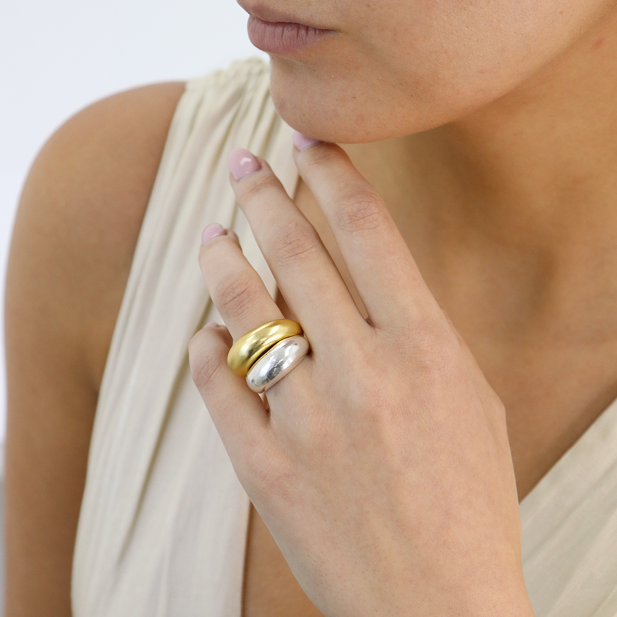 Karine Sultan Mixed metal dome rings R71027.01