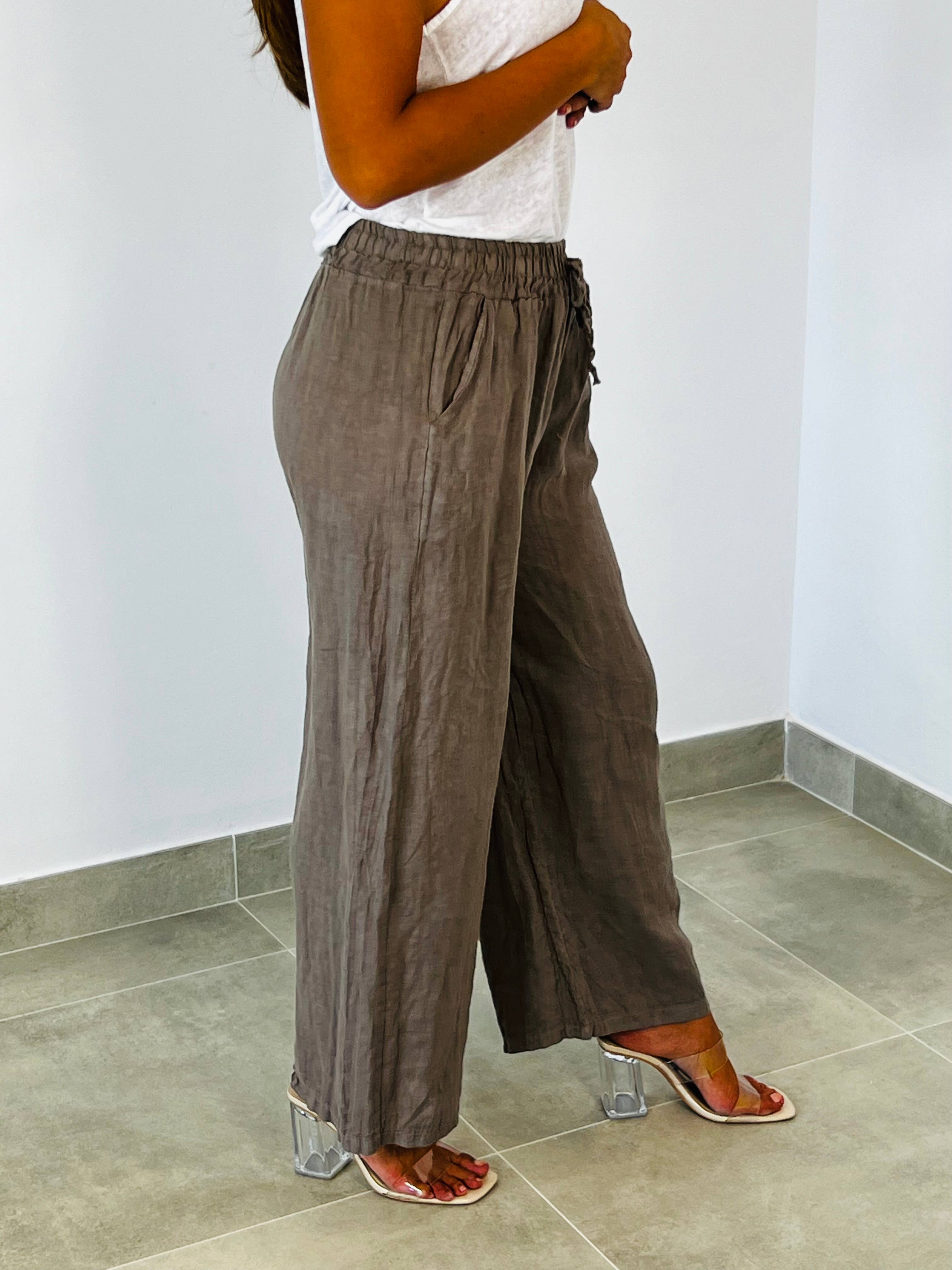 European Linen Straight Leg Pants 15837