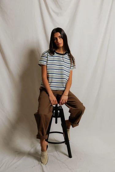 Perfect White Tee Dawn Cotton Jersey Ringer Stripe Tee Shirt