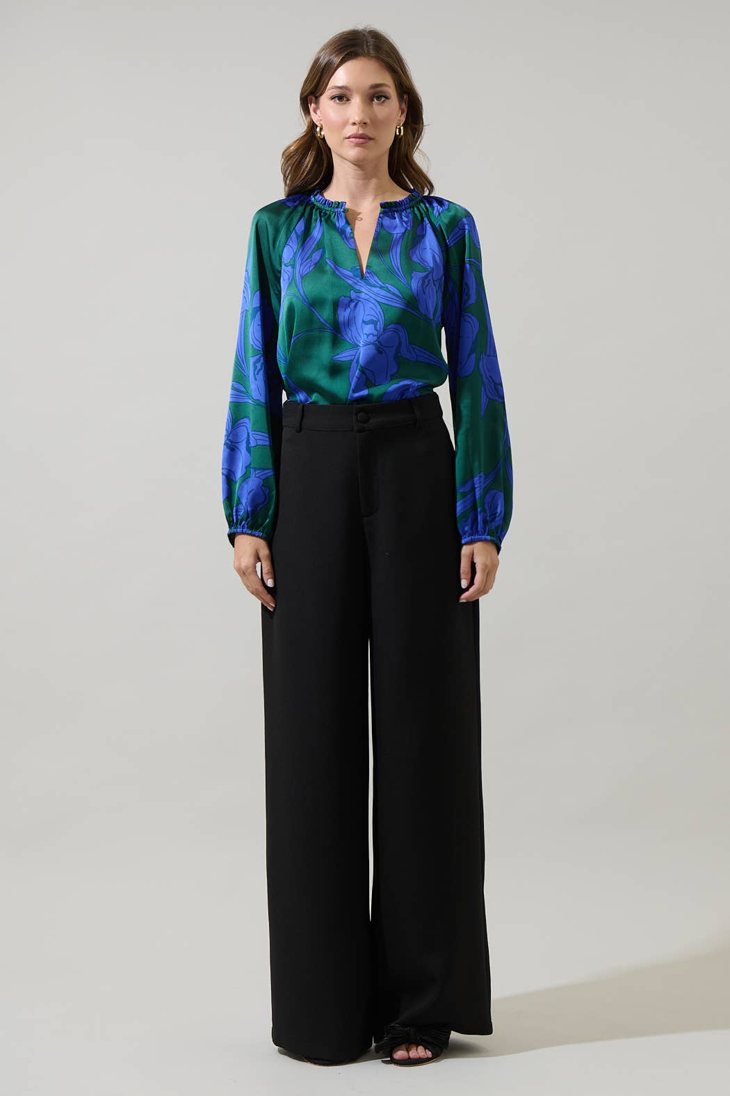 Sugarlips Busbee Floral Alcazar Raglan Sleeve Satin Blouse