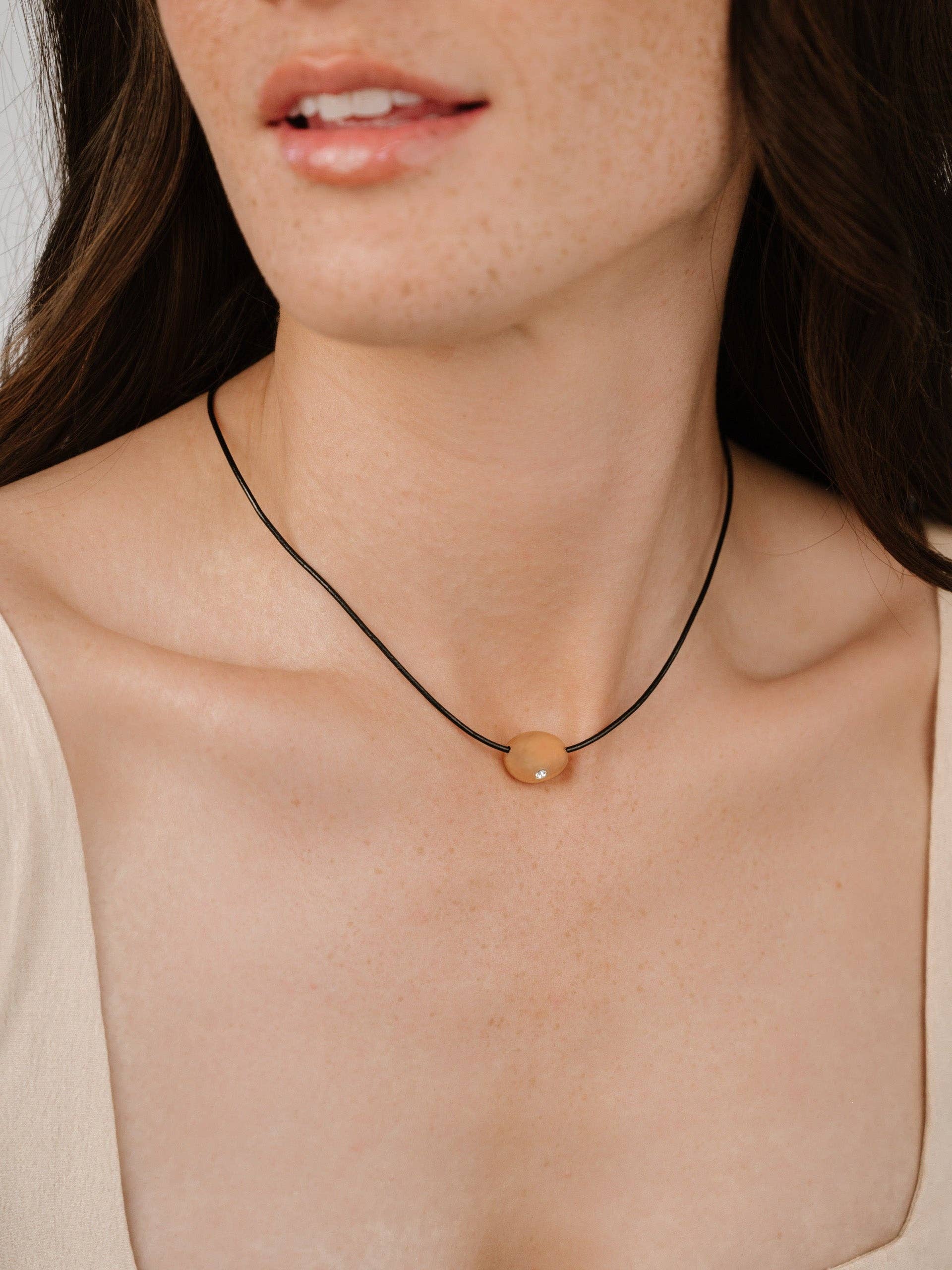 Ettika Polished Pebble Leather Pendant Necklace