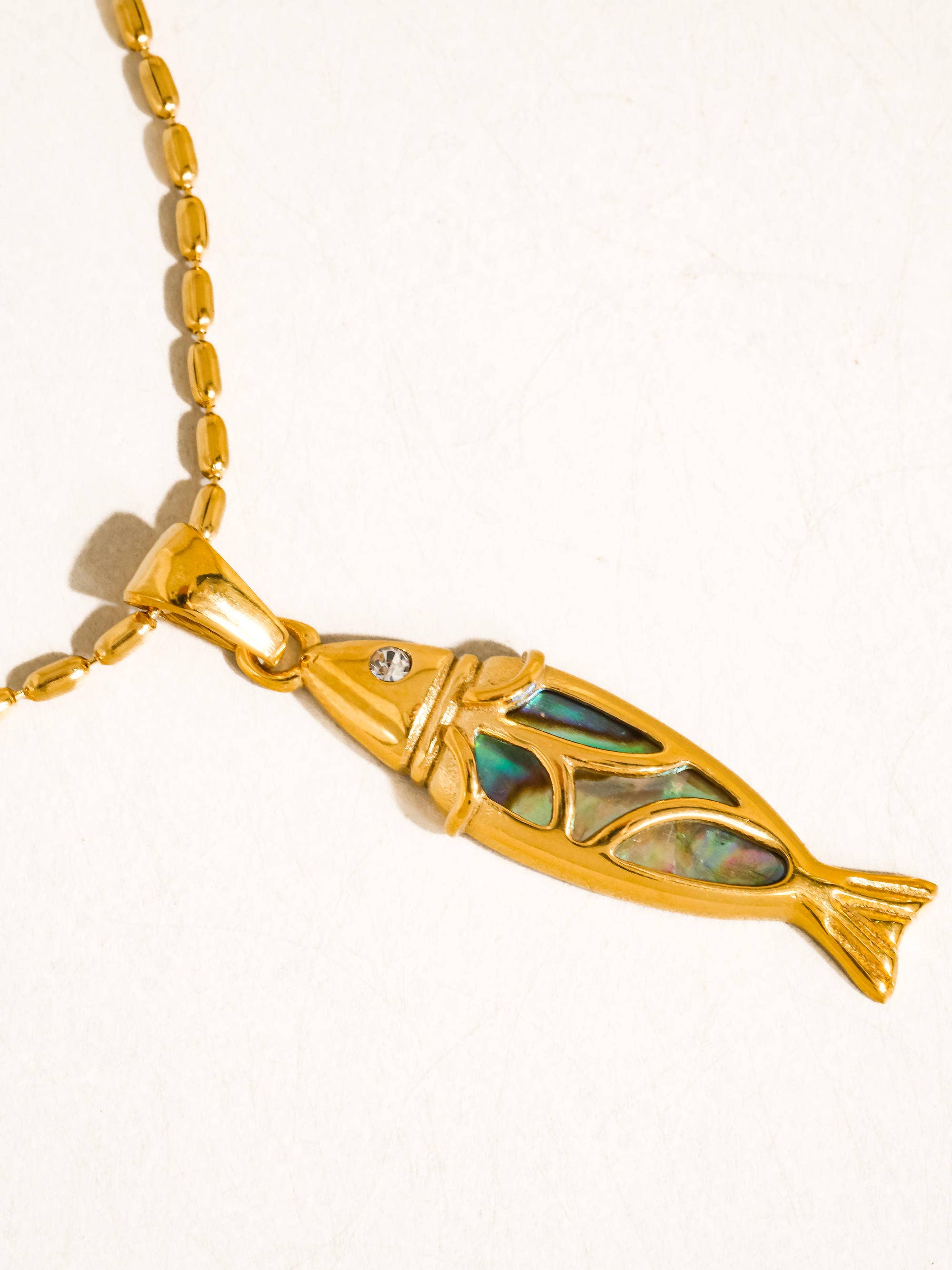 Flânerie Dolphina 18K Gold Non-Tarnish Vintage Abalone Fish Necklace