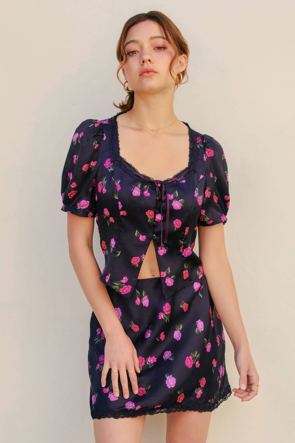 Dress Forum Dark Bloom Balloon Short Sleeves Blouse 2095