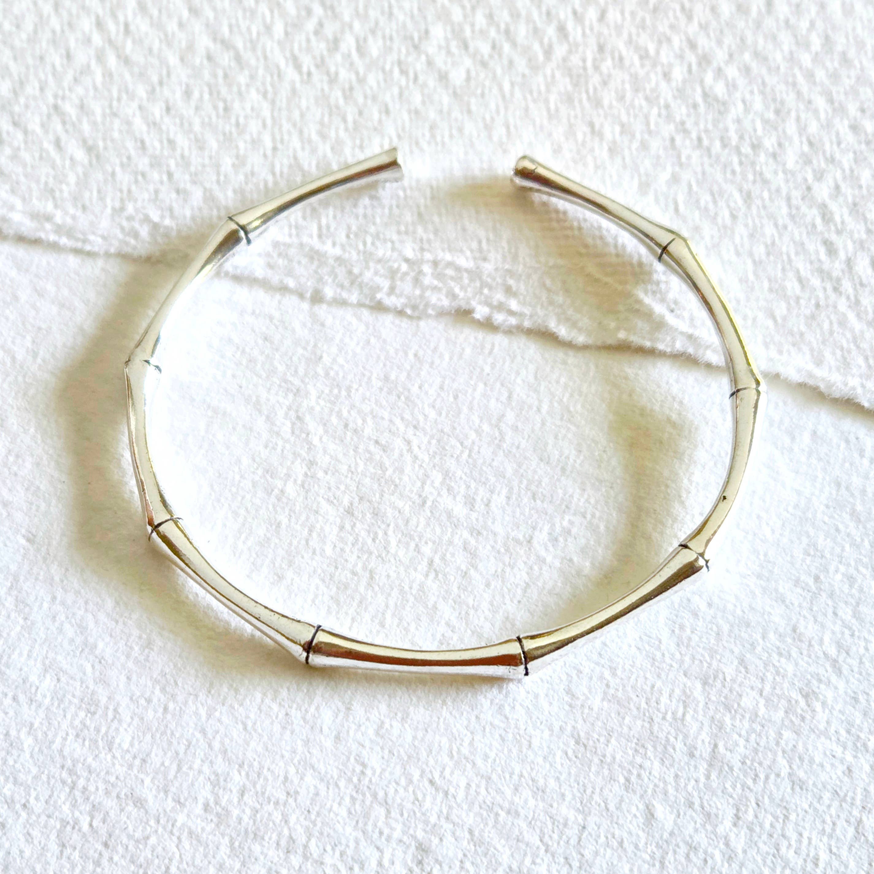 Bisjoux Silver Bamboo Classic Handcast Cuff Bracelet