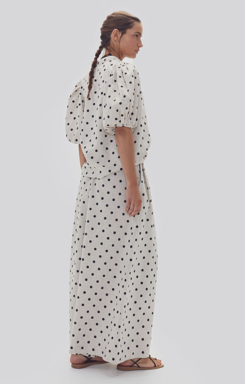 Lanhtropy Sabi Linen Pants - Natural and Black Polka Dots