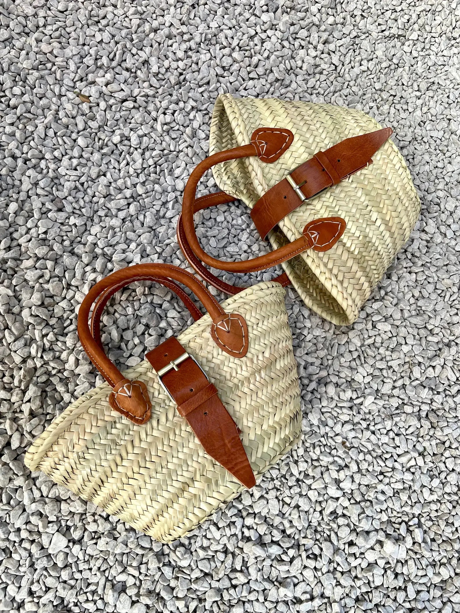 French Market Bags Handwoven Straw Basket Bag with Leather Handles #12
