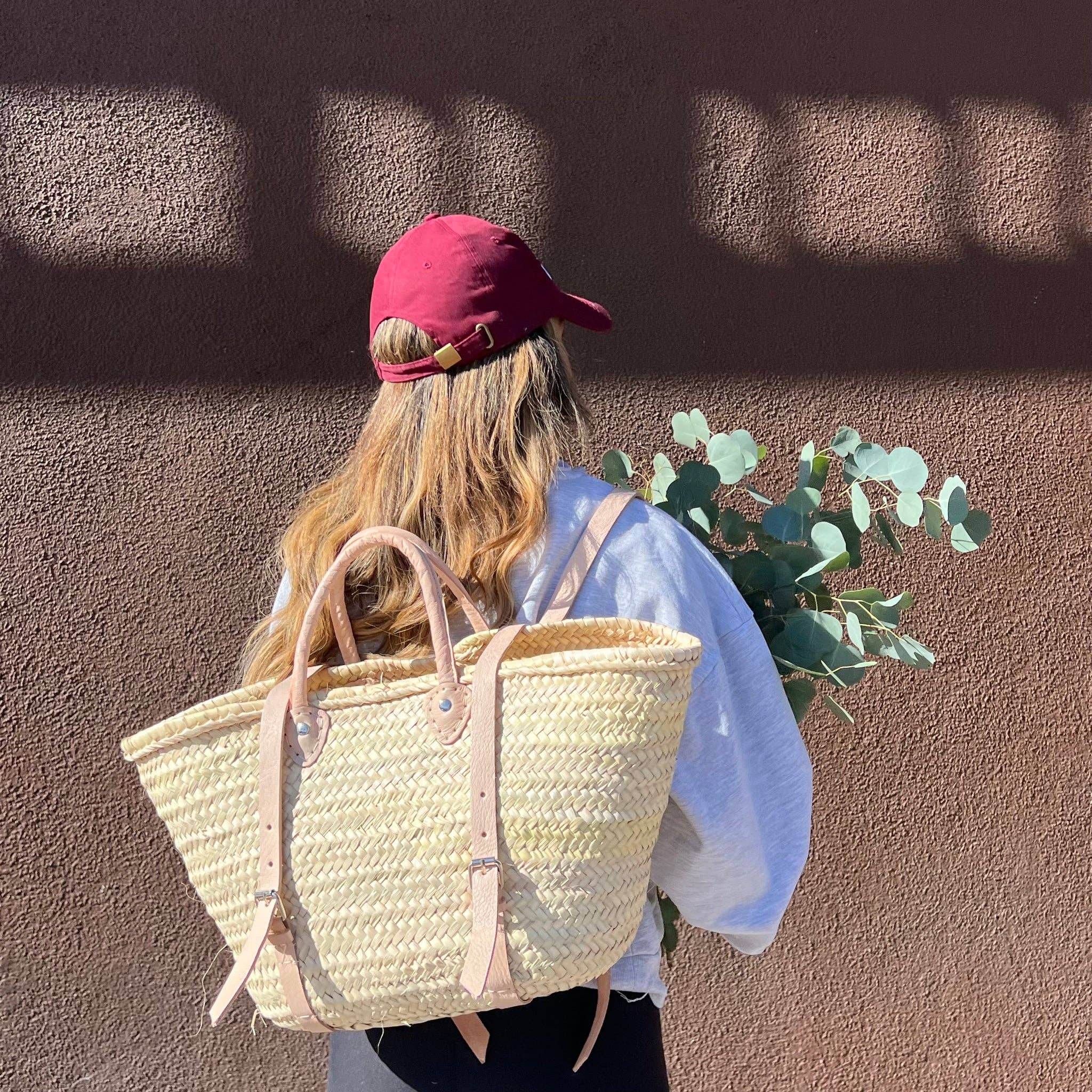 French Market Bags Straw Basket Backpack #4