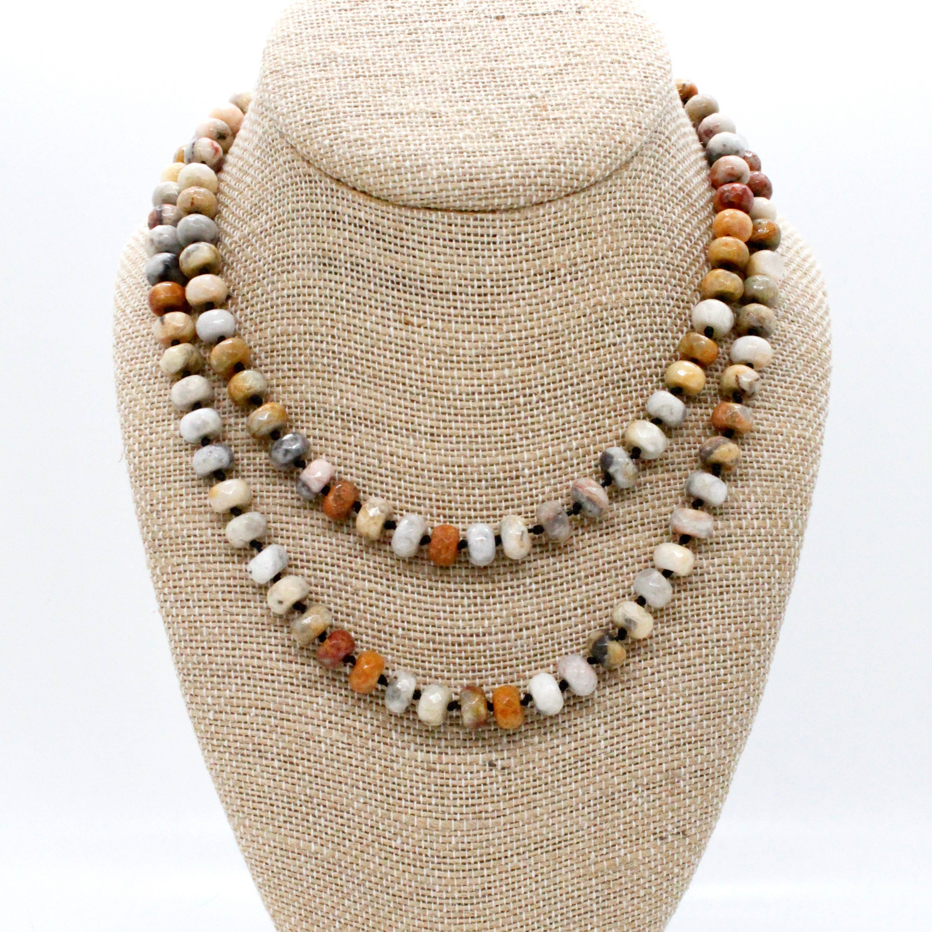 Lizou hand-Knotted Long Crazy Lace Agate Bead Necklace #29