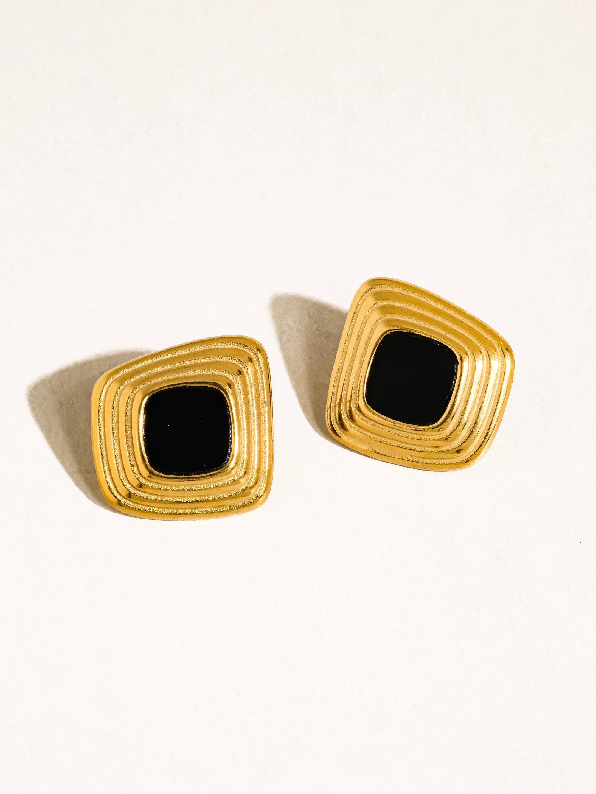 Flanerie Solenne 18K Gold Non-Tarnish Enamel Square Earrings