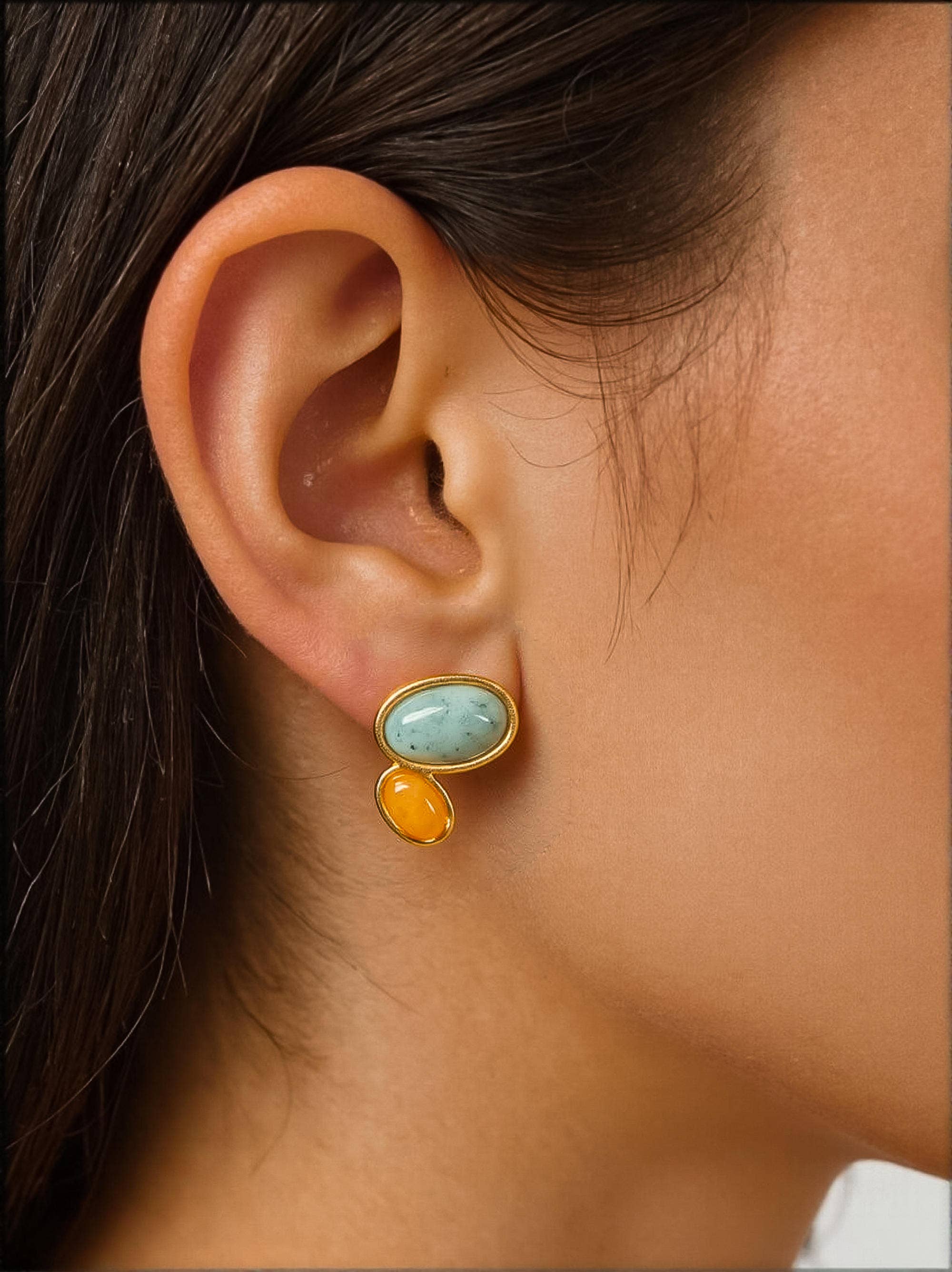 Flânerie Ámbar 18K Gold Vintage Natural Stone Earrings