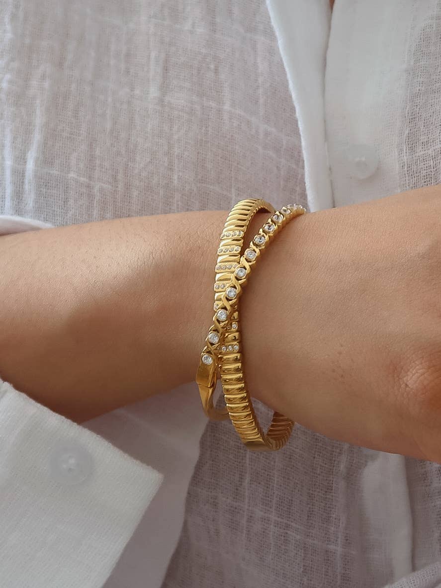 Flânerie Séraphie 18K Gold Non-Tarnish CZ Cuff Bracelet