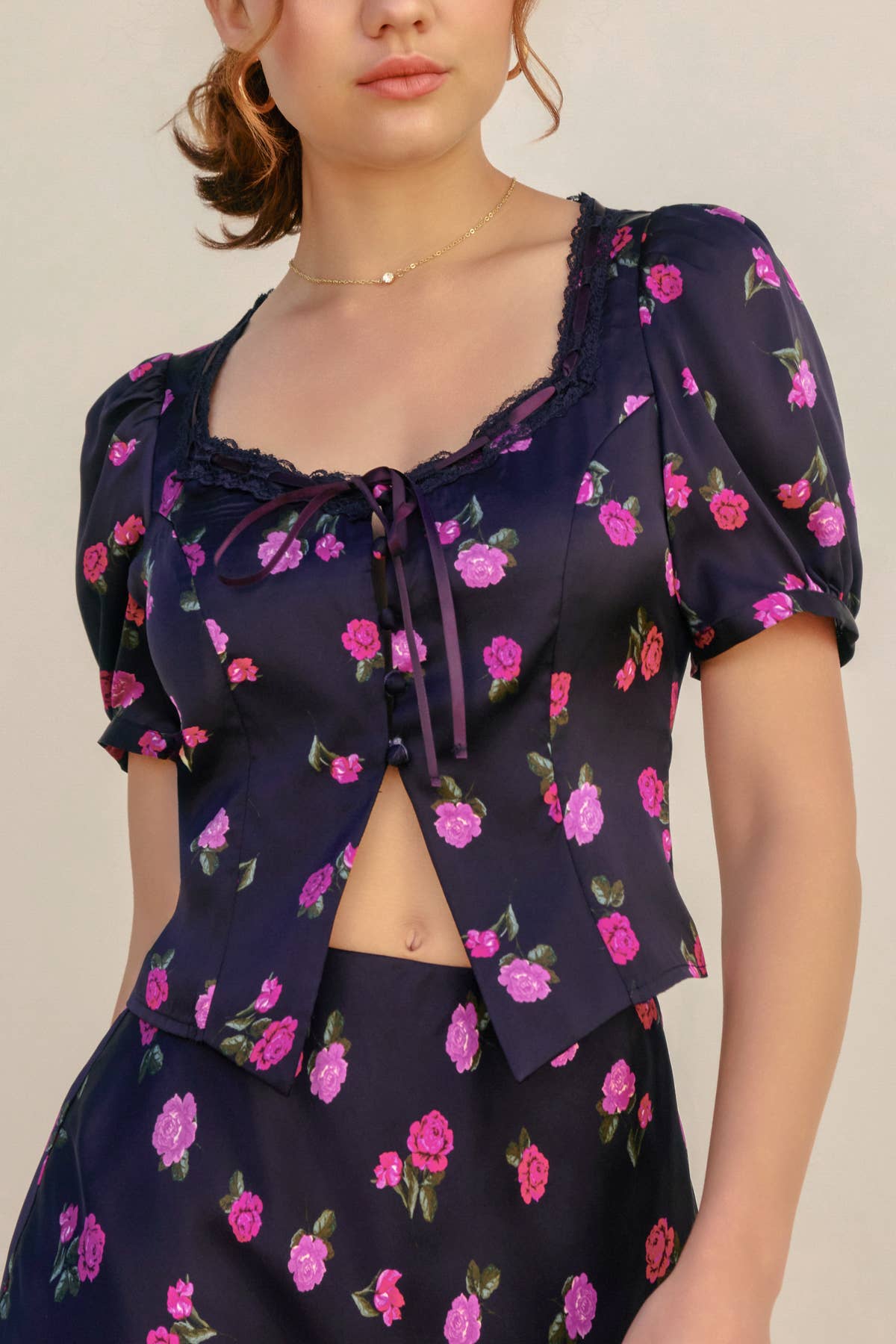 Dress Forum Dark Bloom Balloon Short Sleeves Blouse 2095