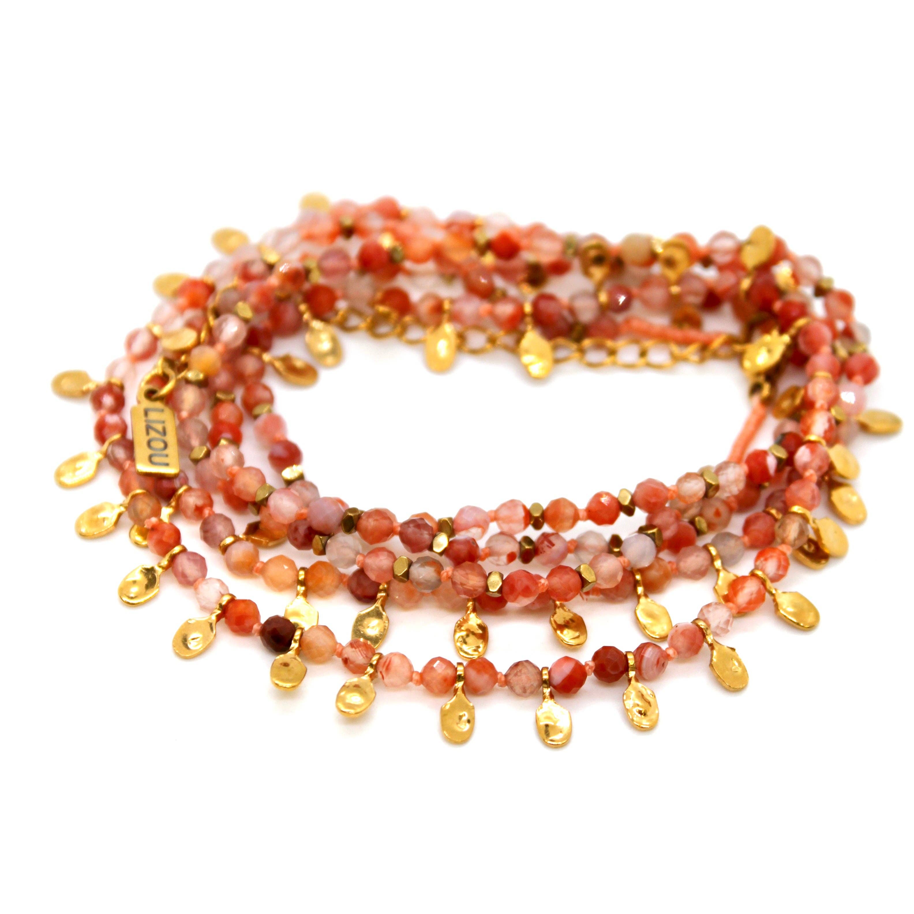 Lizou Carnelian and Mini Gold Specks Long Necklace #15