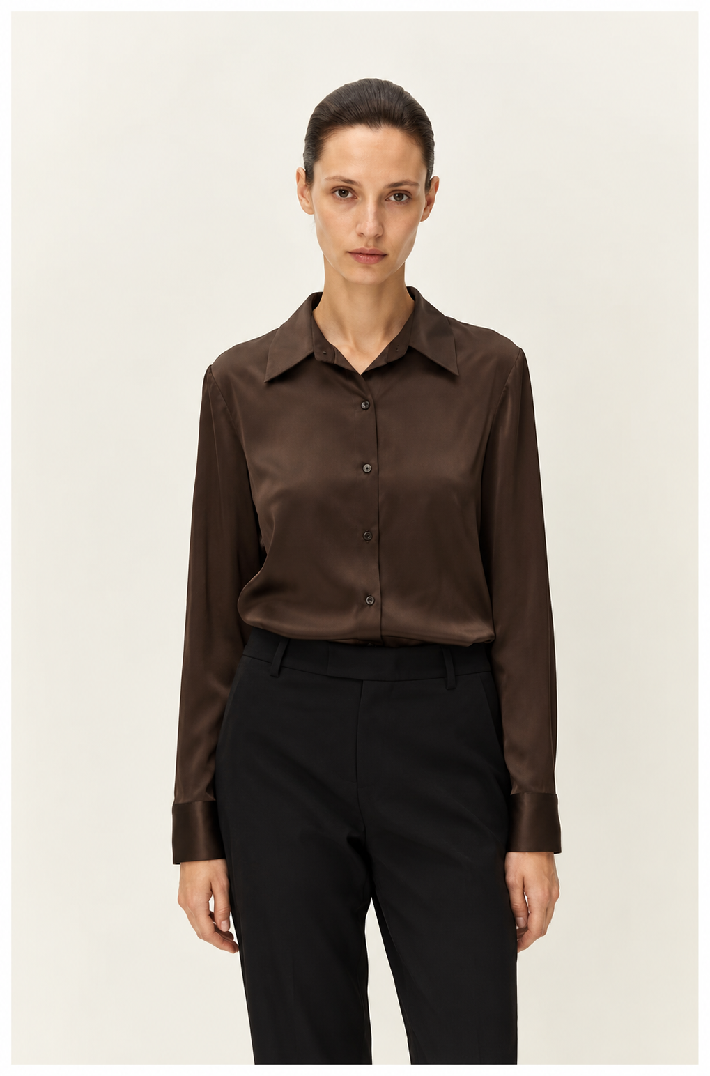Elodie Brown Sheer Button-Up Top E1326TY365 clarified product photo
