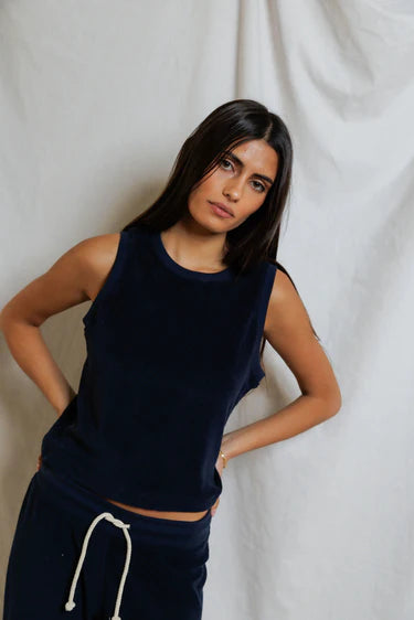 Perfect White Tee Esther Loop Terry Mock Neck Tank