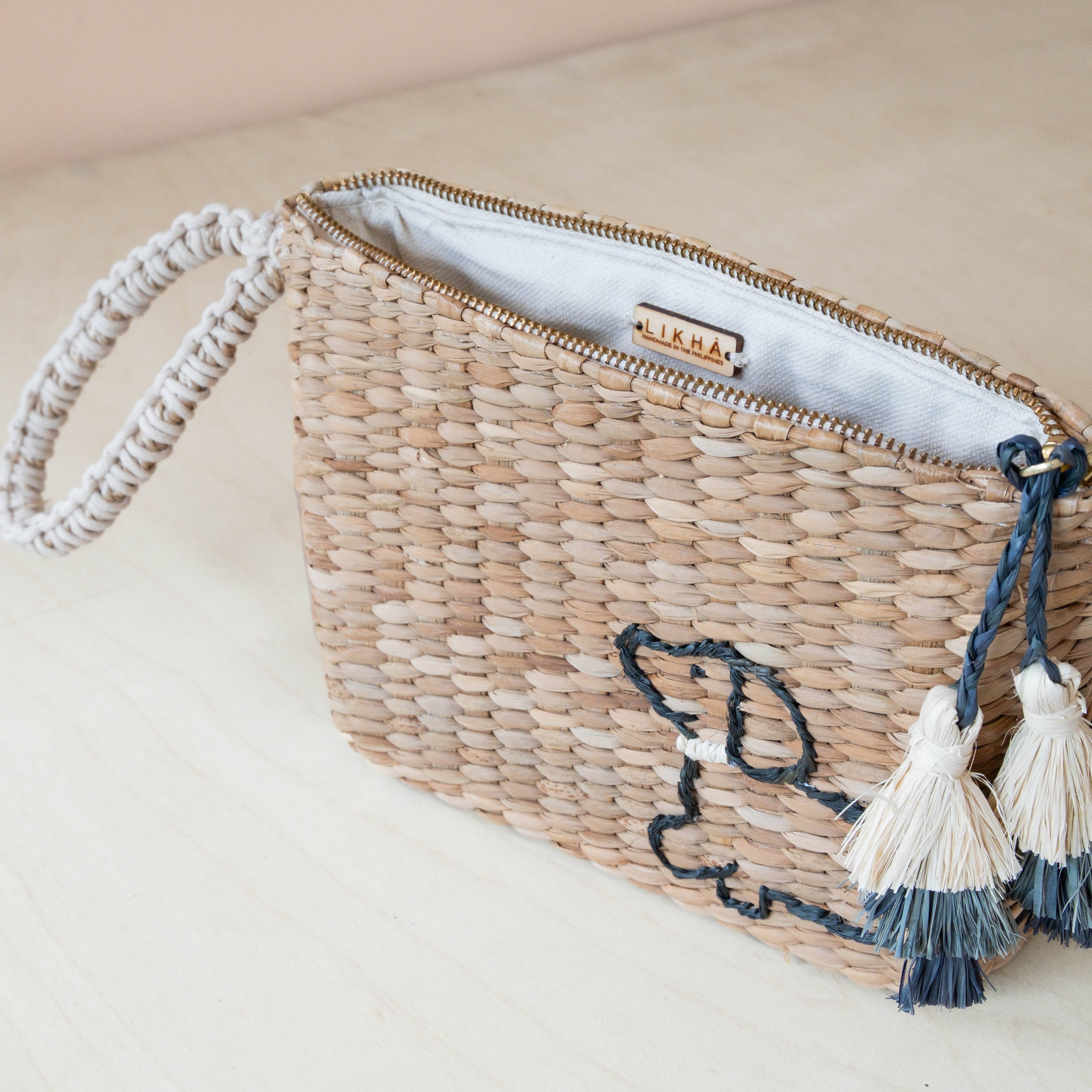 Mini Woven Pouch with Wristlet and Embroidered Dachshund – Handcrafted Wristlet | LIKHÂ