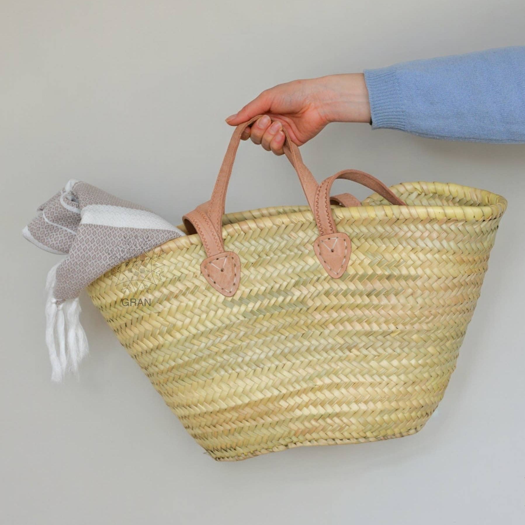 French Market Shoulder Bag w/Natural Leather Top Handle and Shoulder Strap #6