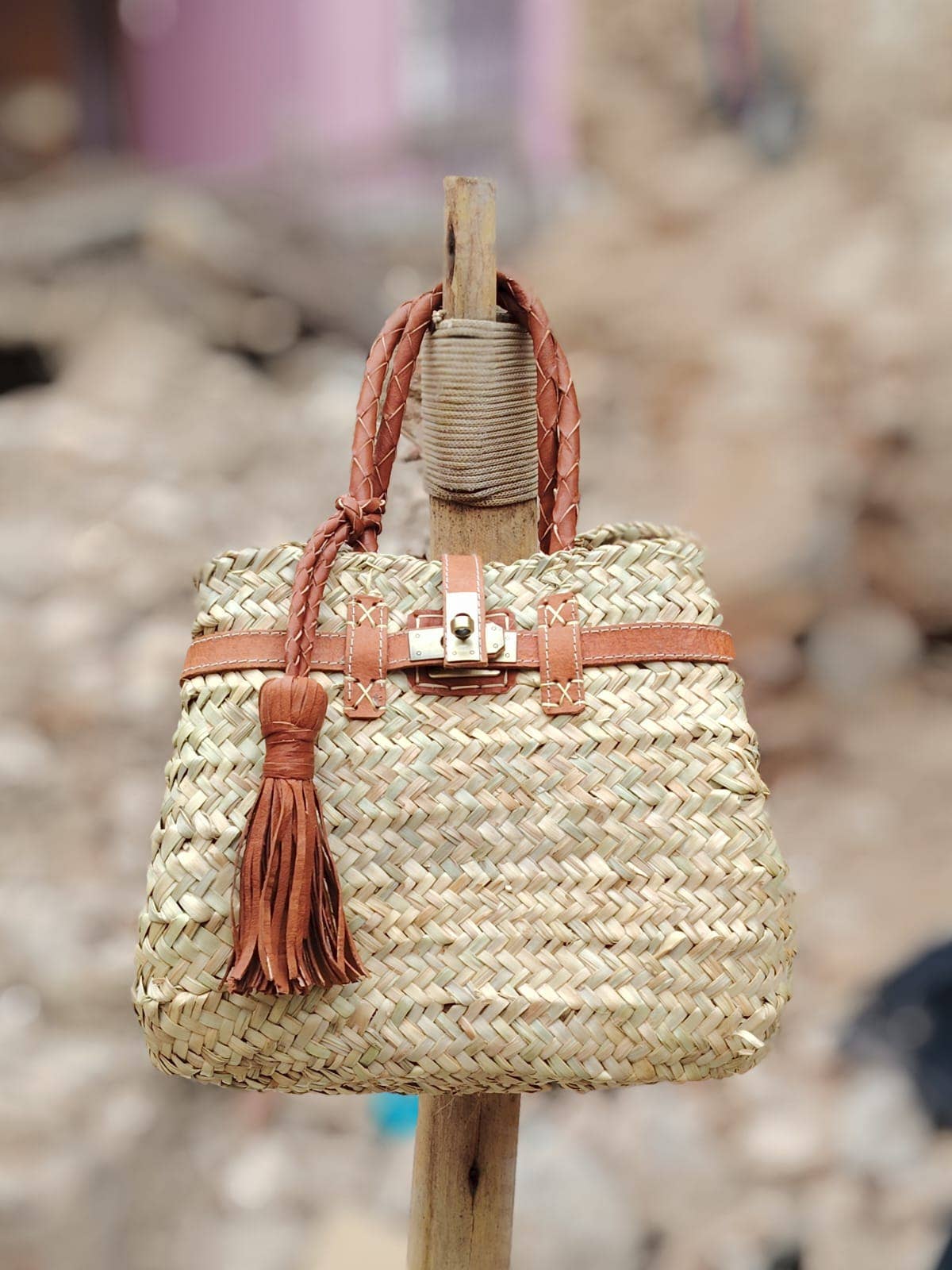 French Market Bags Straw Beach Tote Bag with Leather Handles #7