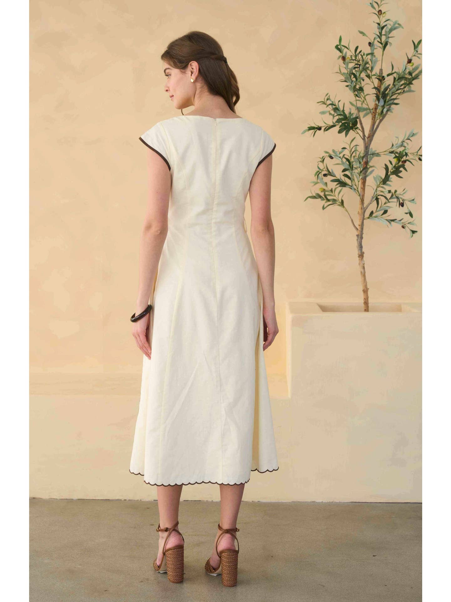 Moon River Embroidery Detail Button Down Midi Dress MR9668