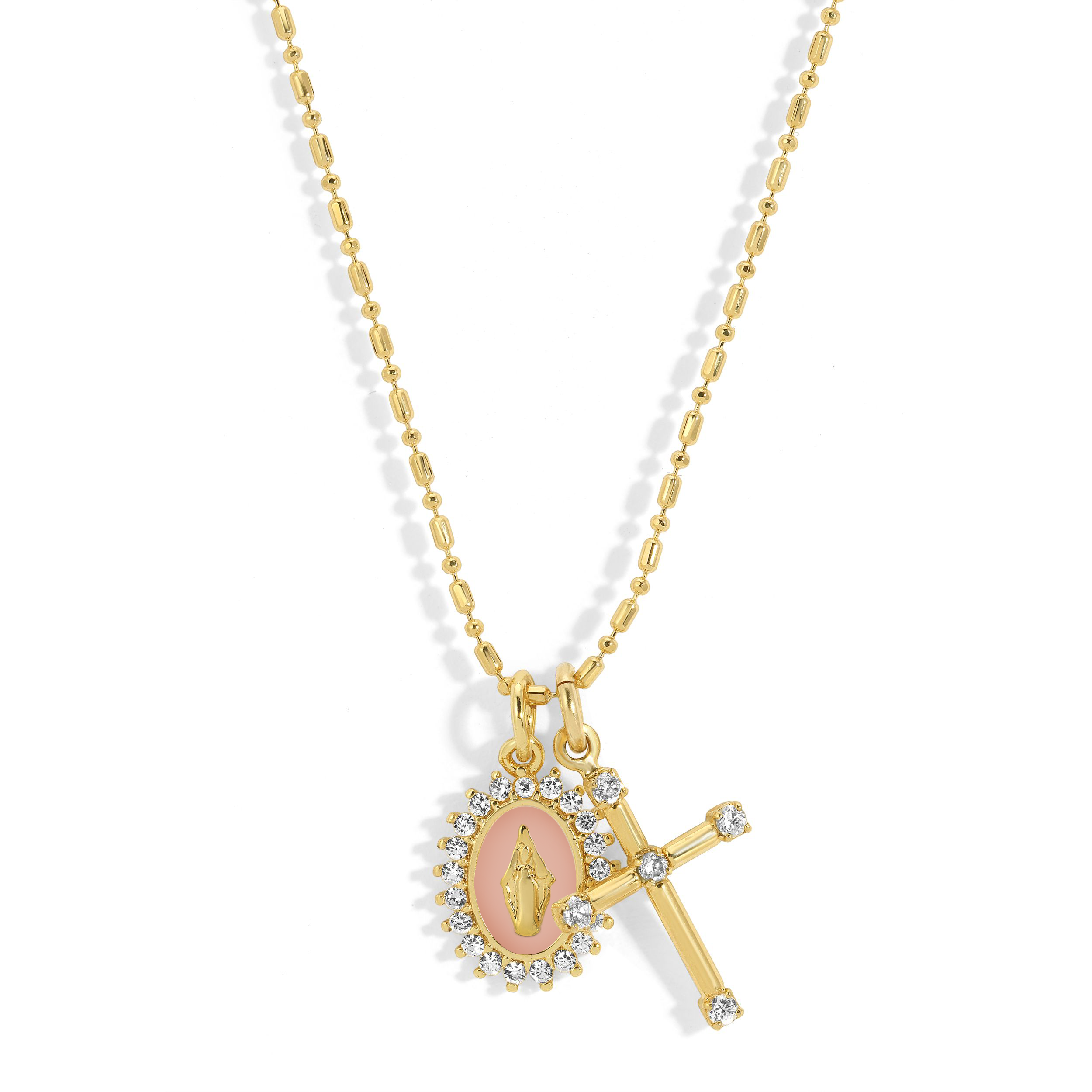 Joy Dravecky Baby Pink Virgin Maria Multi-Charm Necklace
