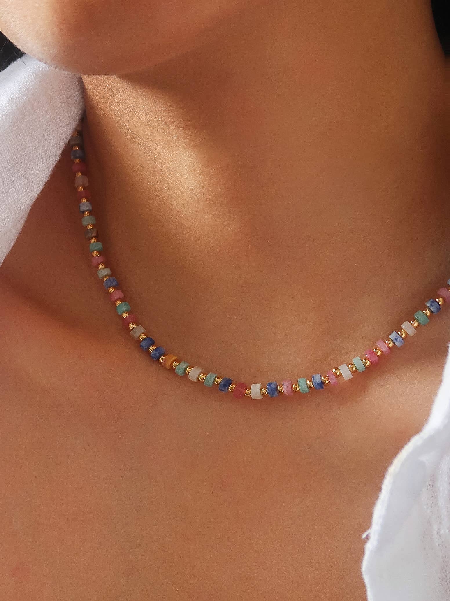 Flânerie Lyric 18K Gold Non-Tarnish Faceted Bead Boho Necklace