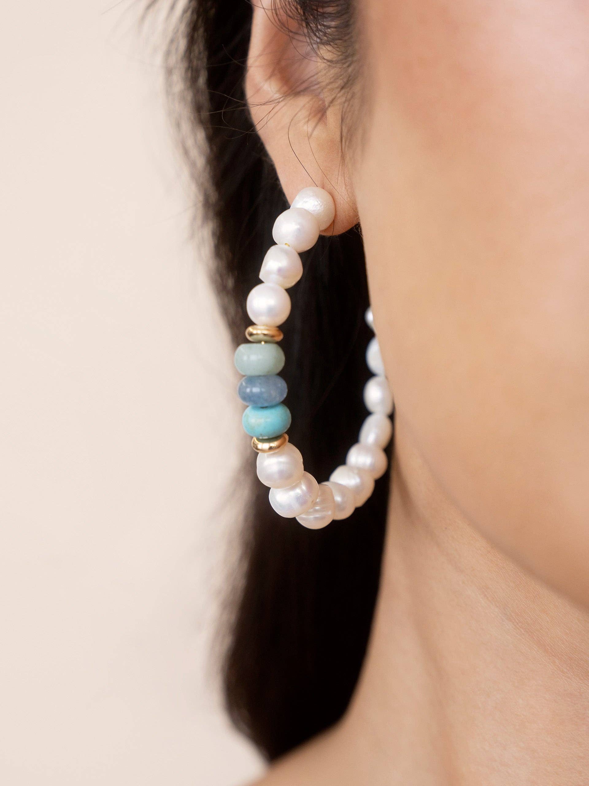 Ettika Pearl and Gemstone Hoop Earrings