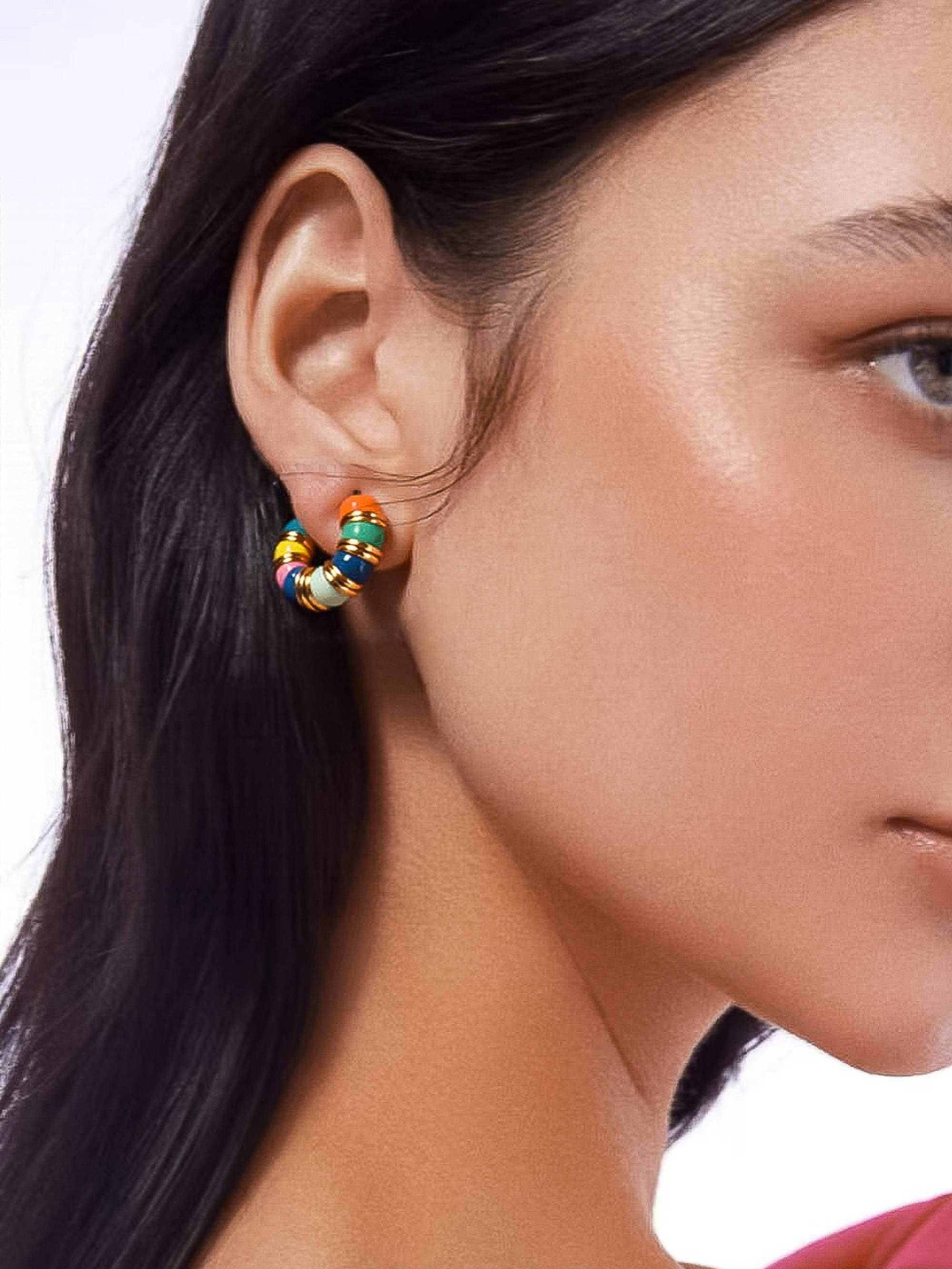 Flânerie Ágata 18K Gold Vintage Colorful Enamel Hoop Earrings