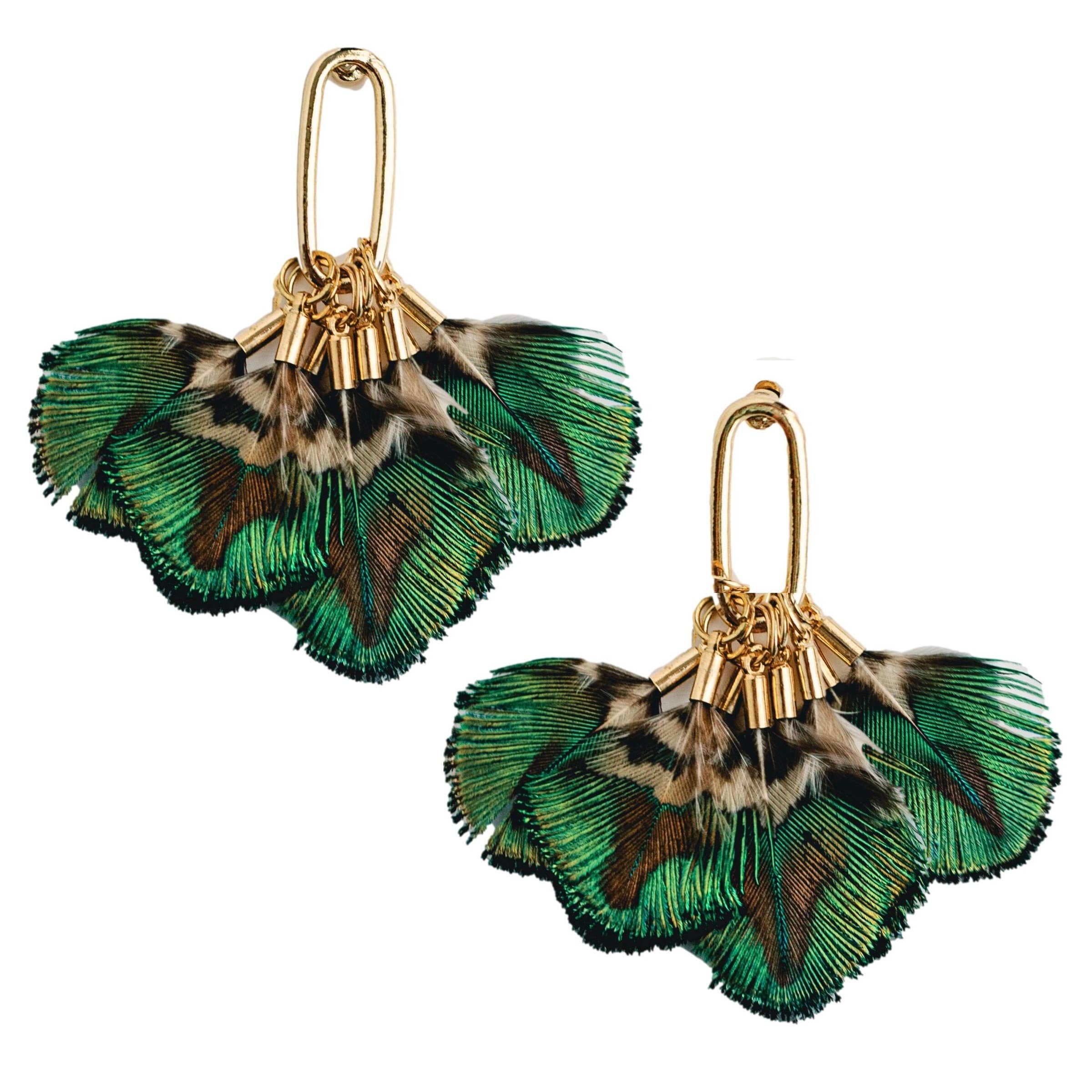 St. Armands Mallard Fall Feather Tassel Statement Earrings SAD227