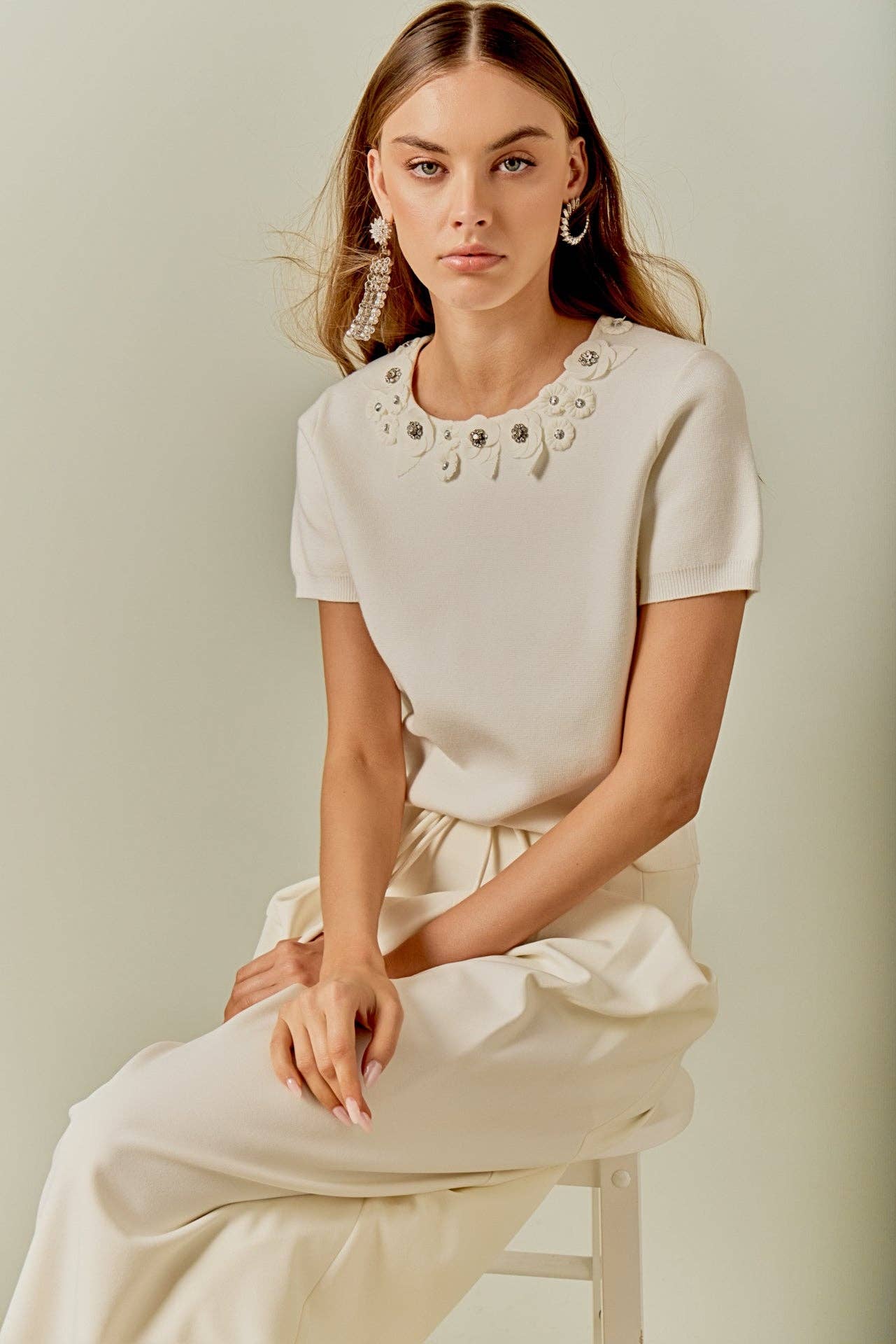 Endless Rose Floral Detail Short Sleeve Sweater