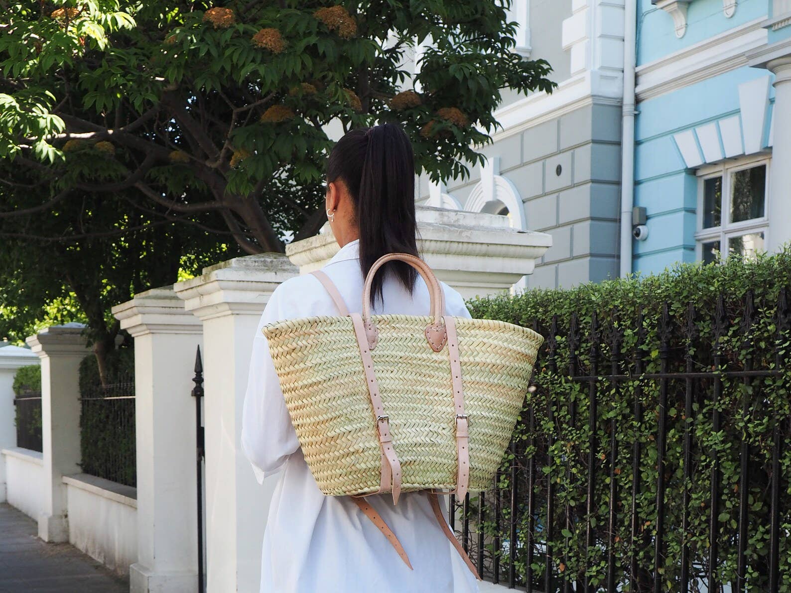 French Market Bags Straw Basket Backpack #4