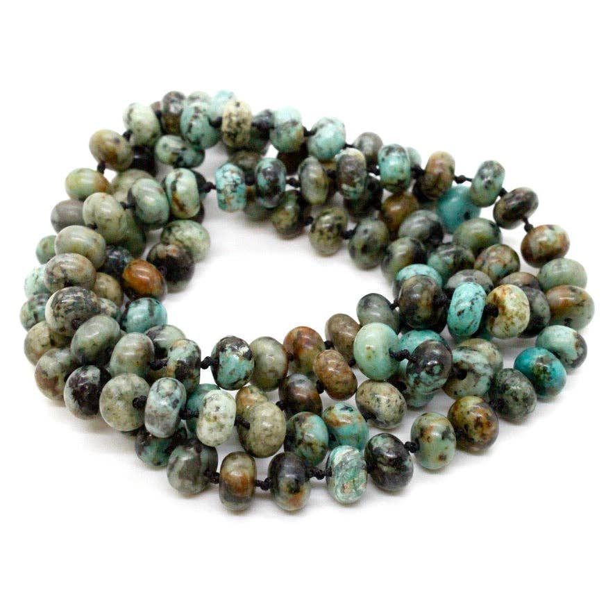 Lizou Hand Knotted Long African Turquoise Bead Necklace