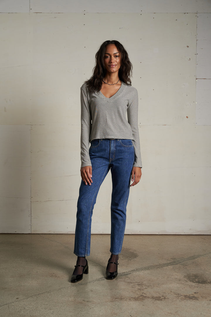 Perfect White Tee Fiona Stripe Recycled Cotton V Neck Tee