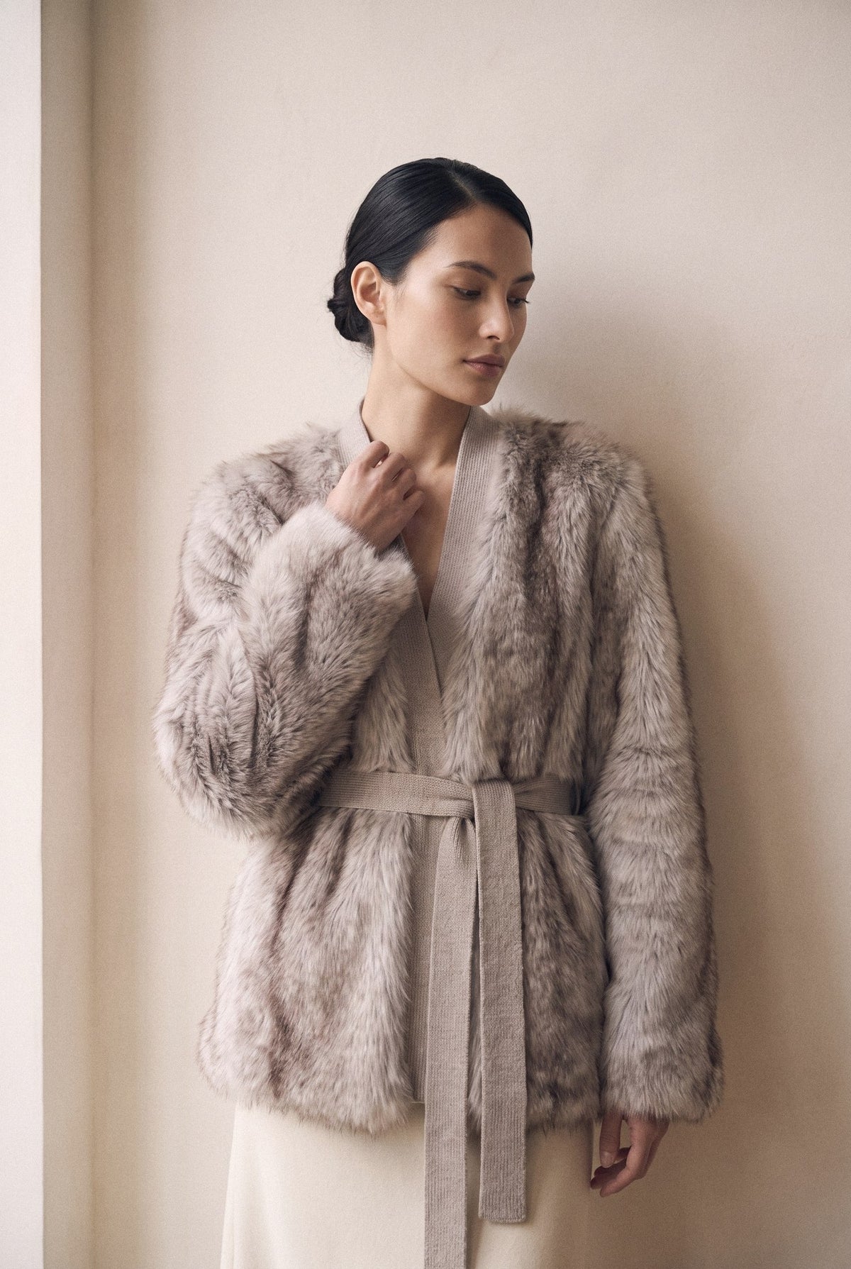 Frisson Belted Faux Fur Cardigan/Jacket