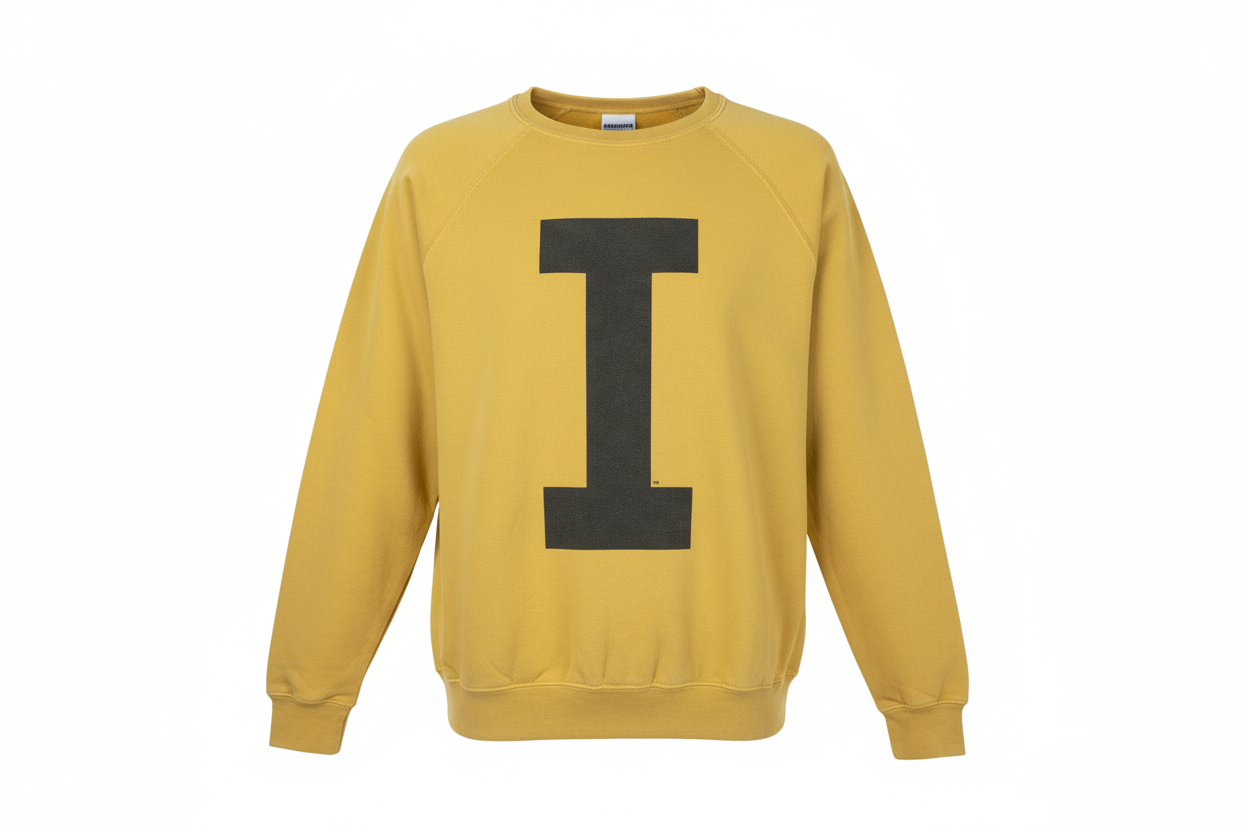Retro Brand Iowa Hawkeyes Varsity I Sweatshirt Old Gold - Ghost Mannequin