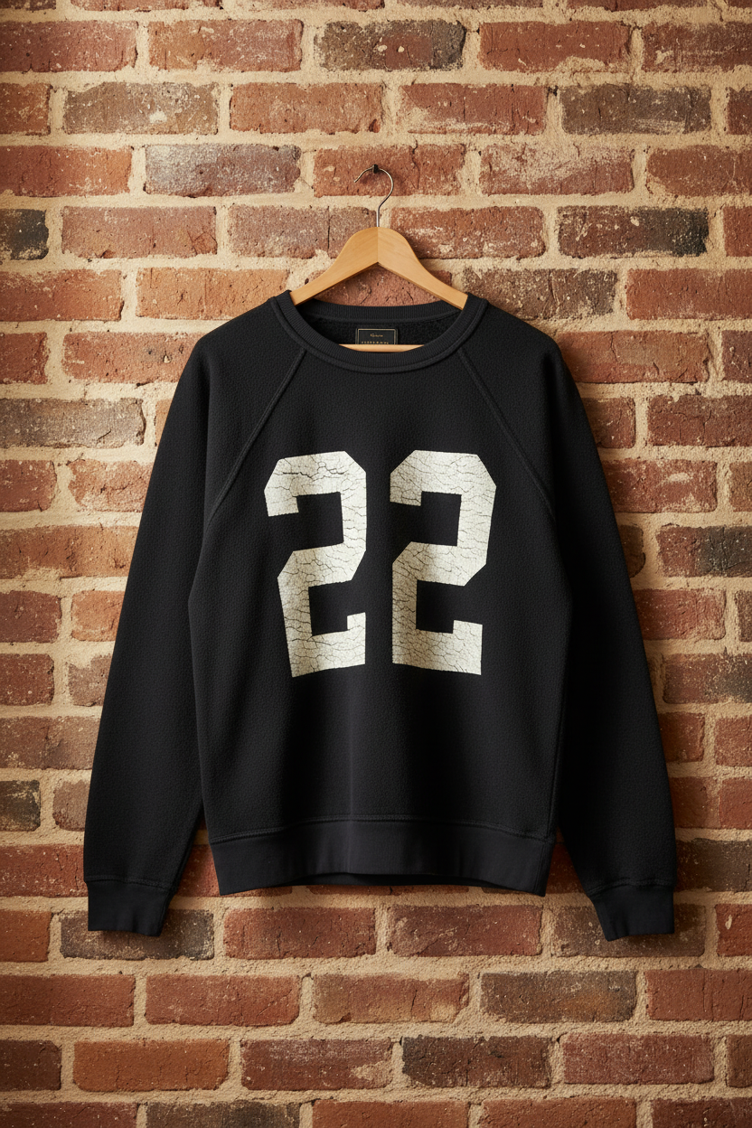 Retro Brand Inside Out Iowa 22 Vintage Sweatshirt Black hanging on brick wall