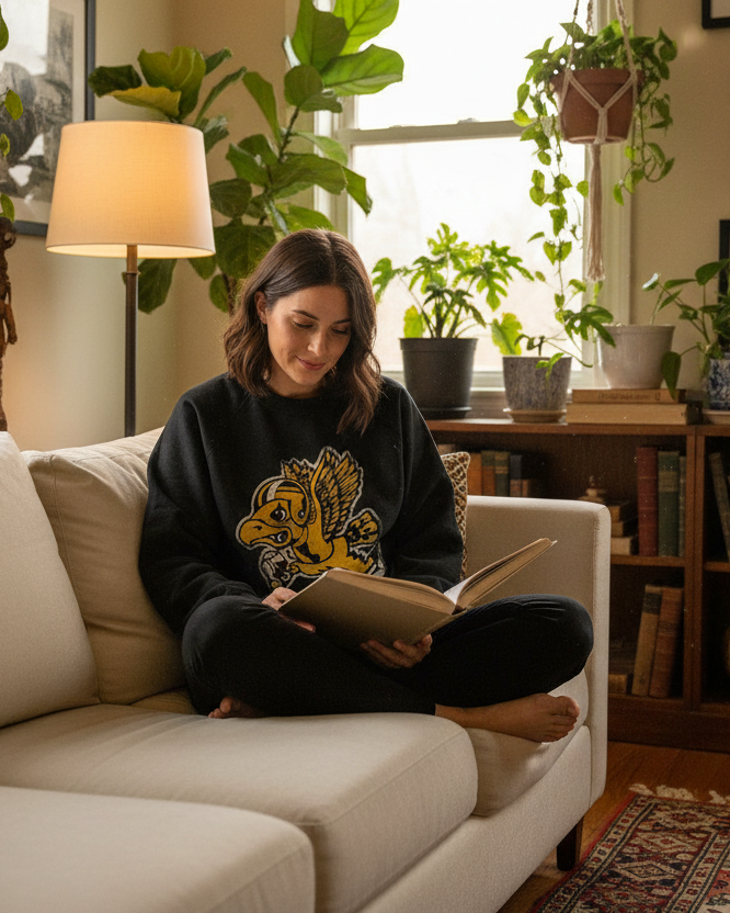 Woman wearing Retro Brand Flying Herky Sweatshirt