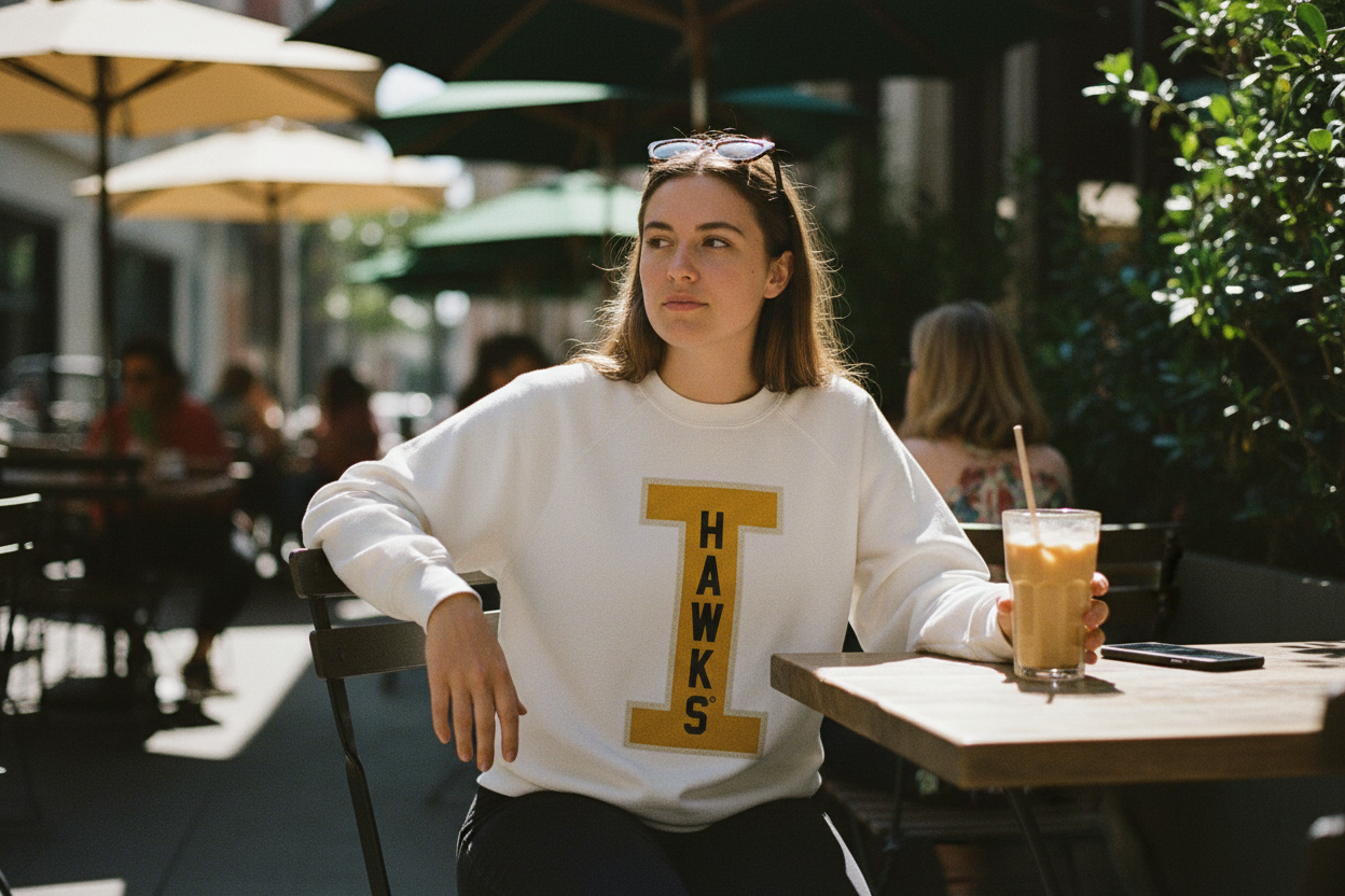Woman wearing Retro Brand Inside Out Hawk I Sweatshirt in vintage white