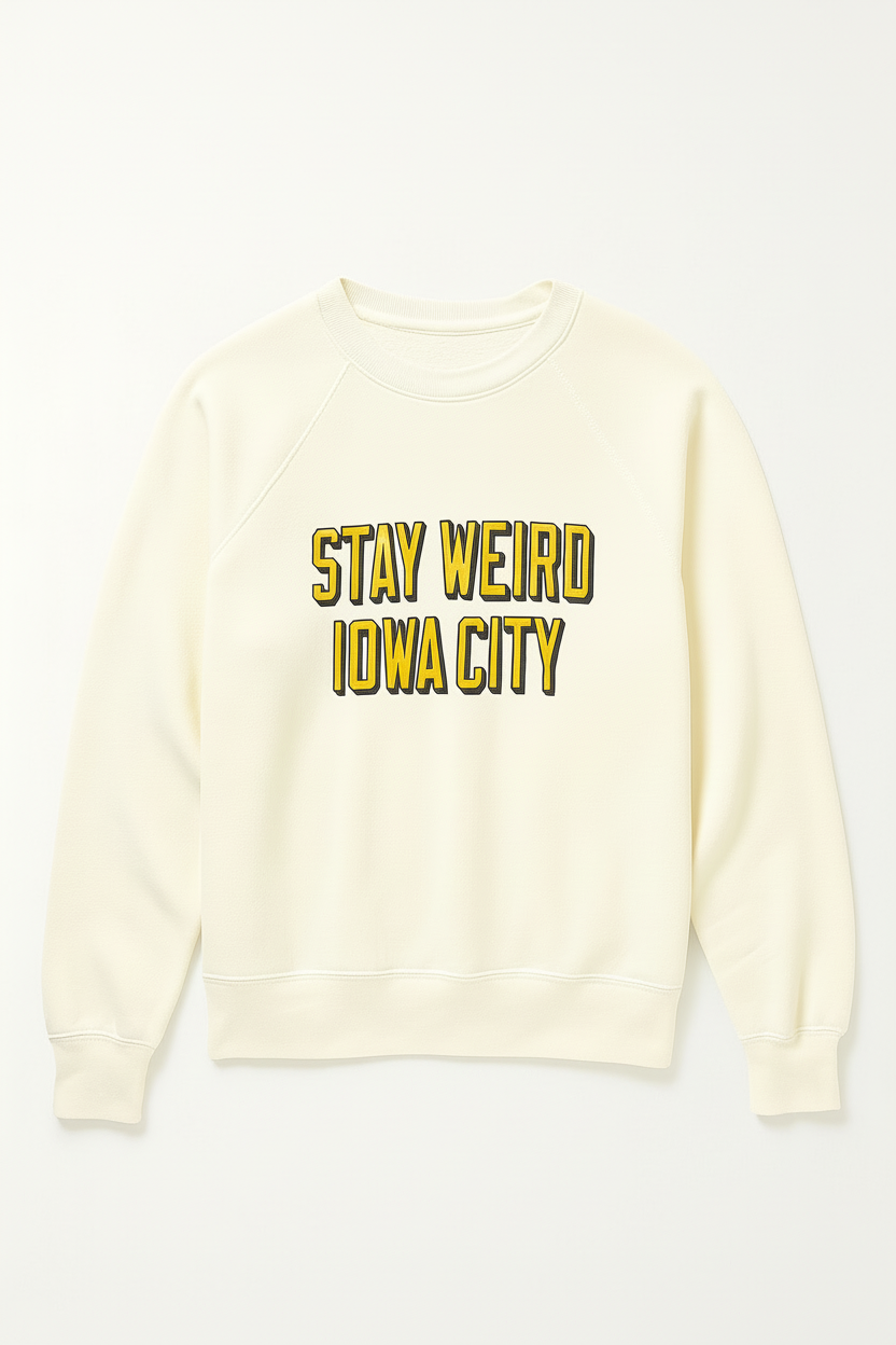 Retro Brand Stay Weird Iowa City Sweatshirt Antique White - Product Photo