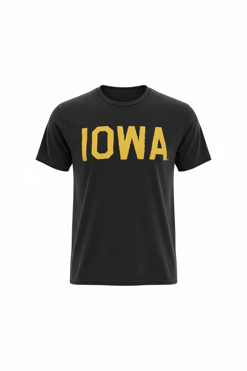 Retro Brand Iowa Hawkeyes Collegiate Tee Vintage Black - Ghost Mannequin