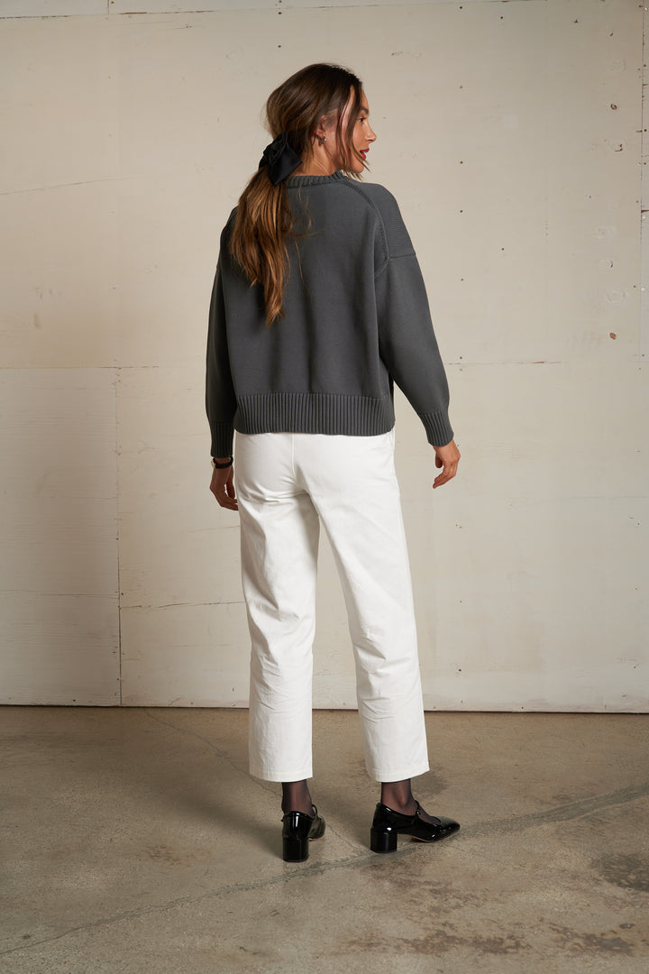 Perfect White Tee Janet Cotton Boxy Crewneck Sweater